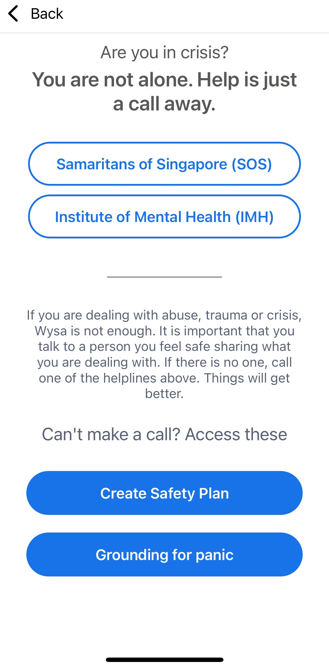 Wysa Screen screen in the Creating a safety plan flow