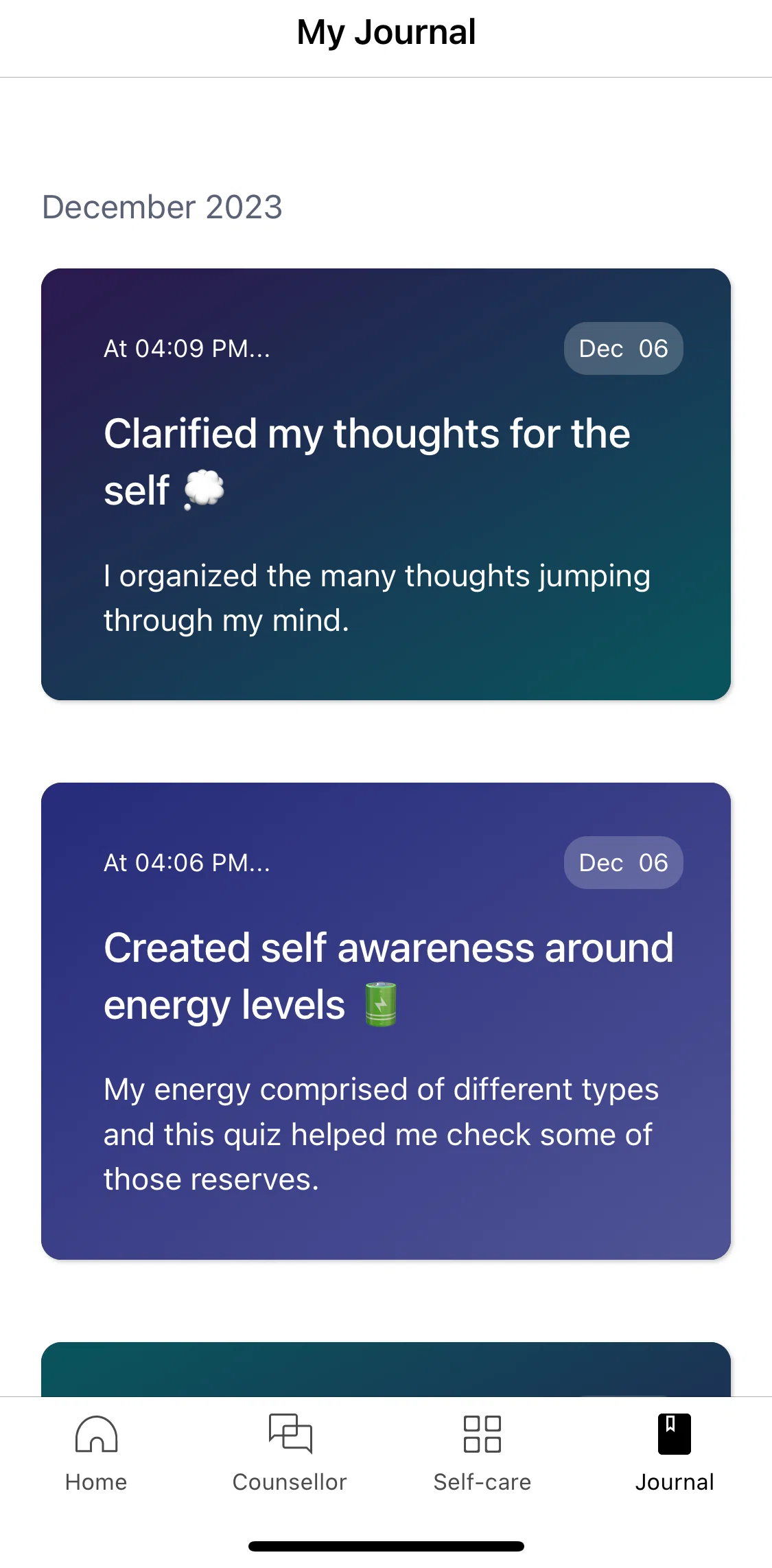 Wysa Screen screen in the Editing chat history flow