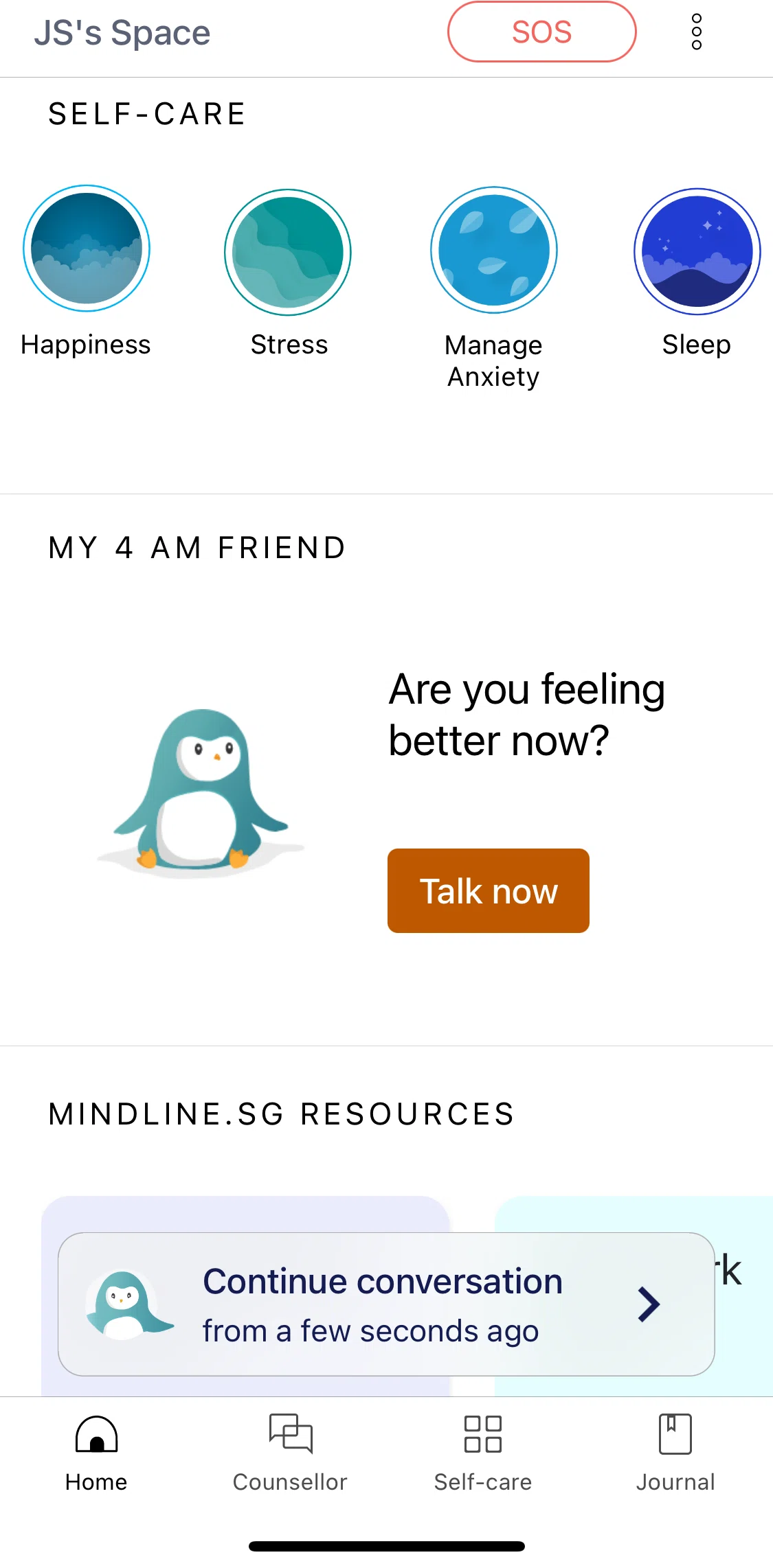 Wysa Screen screen in the Self-care exercises flow