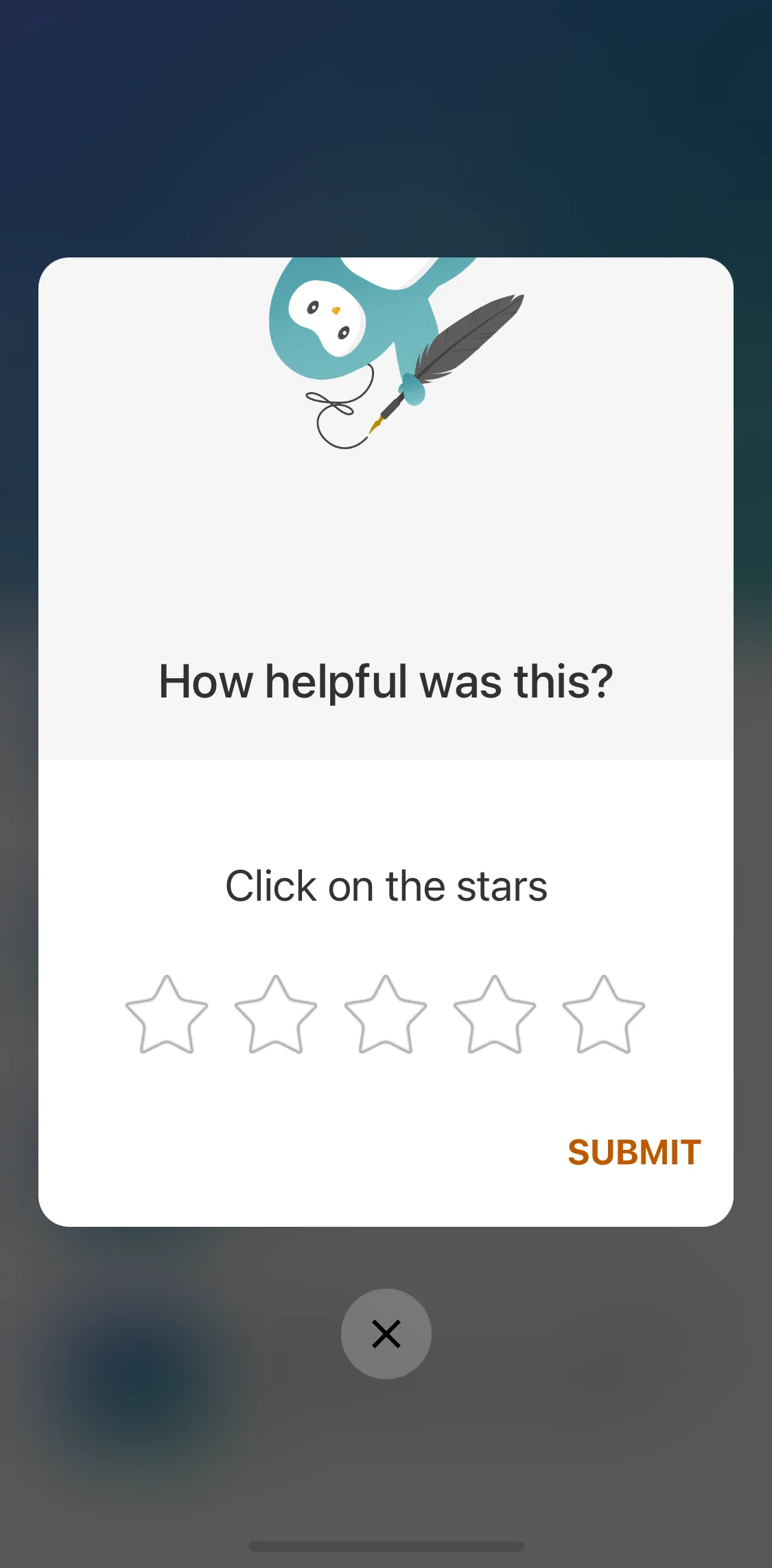 Wysa Screen screen in the Submitting an app feedback flow
