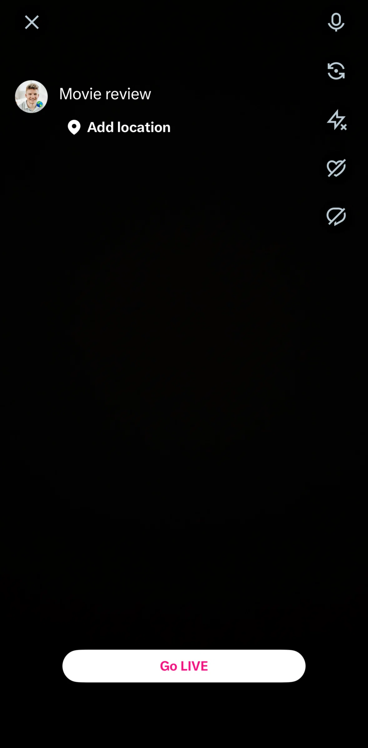 X Screen screen in the Adding a location (live stream) flow