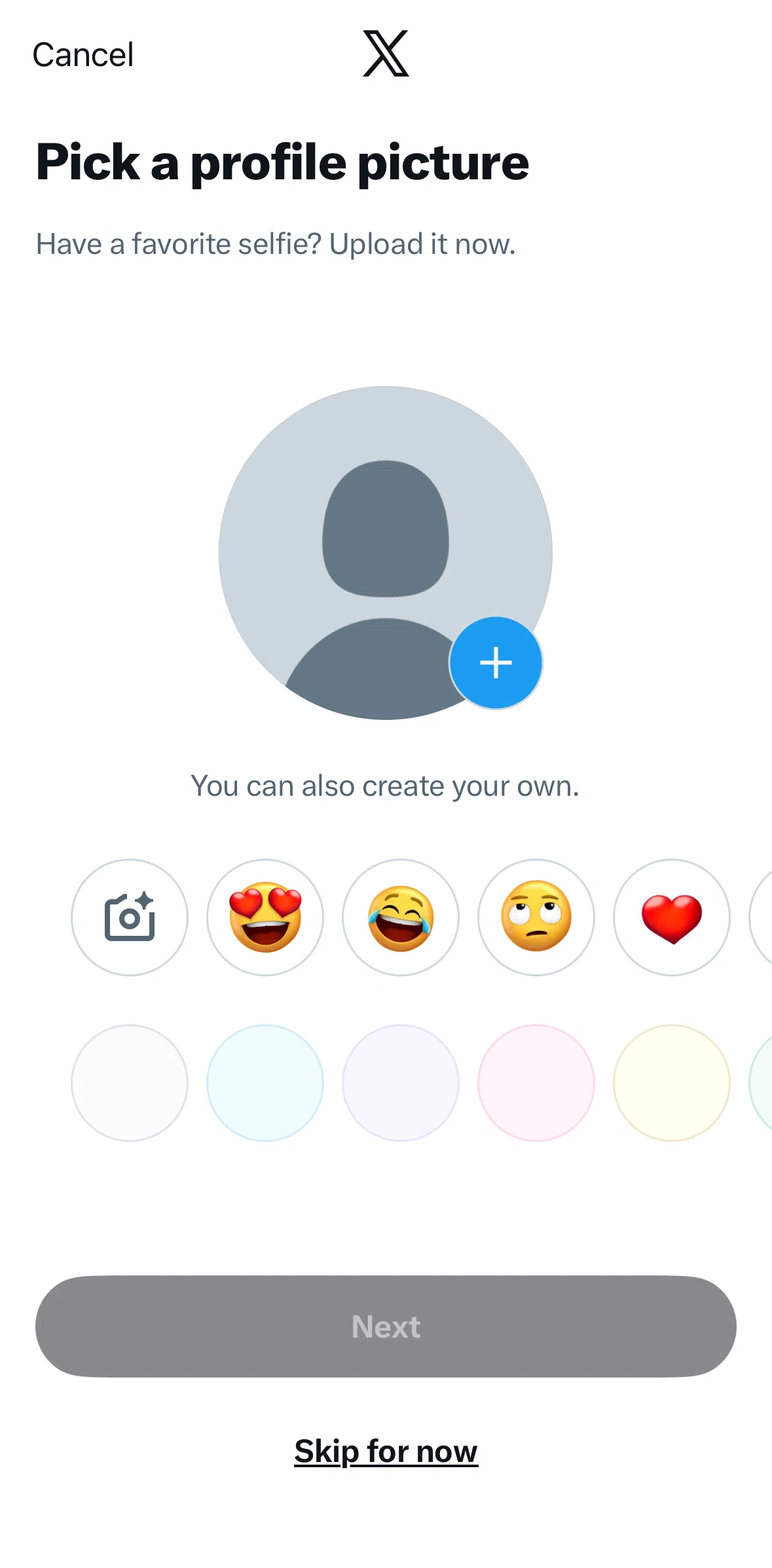 X Screen screen in the Adding a profile picture flow