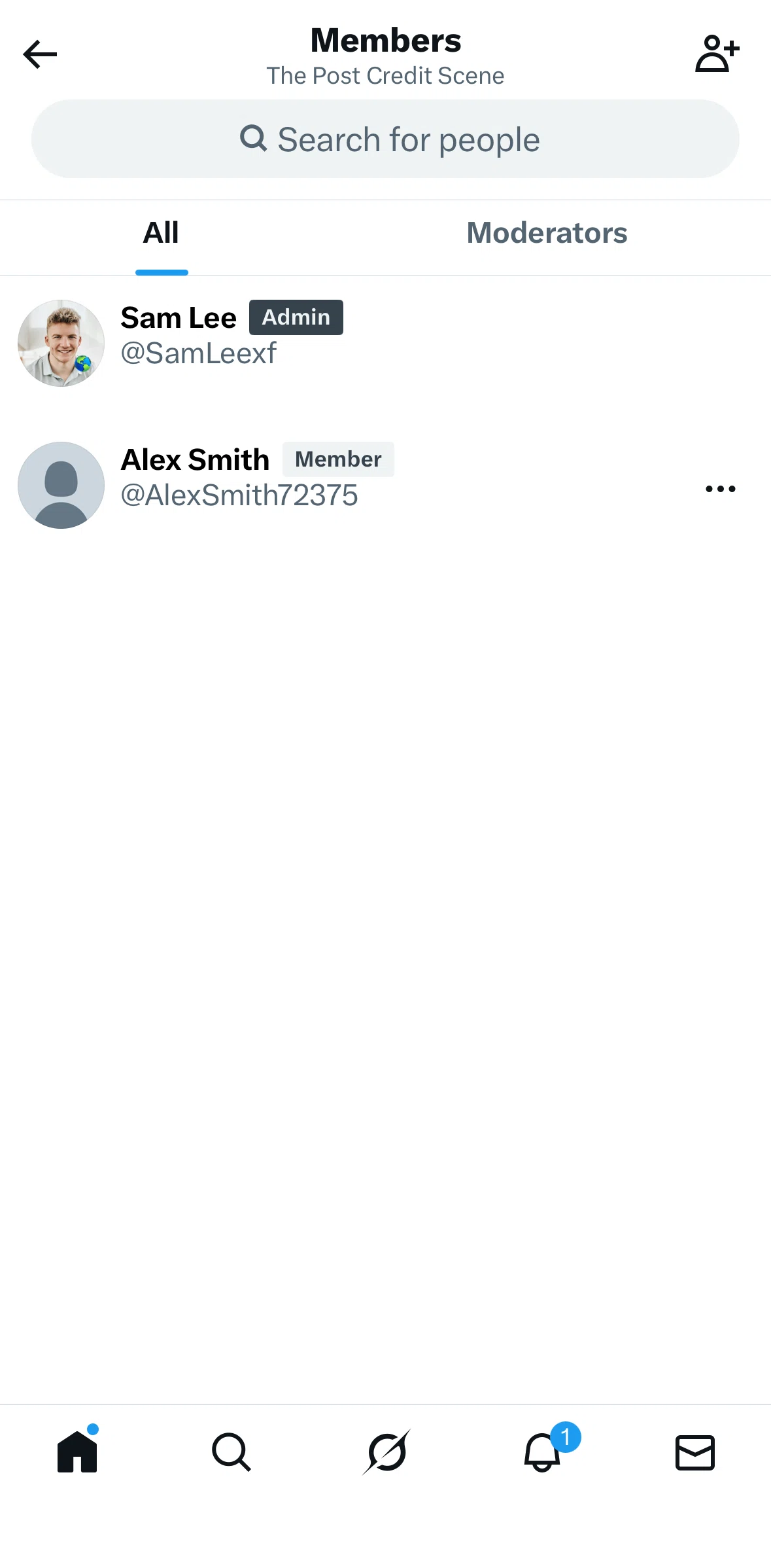 X Screen screen in the Adding to moderator team flow