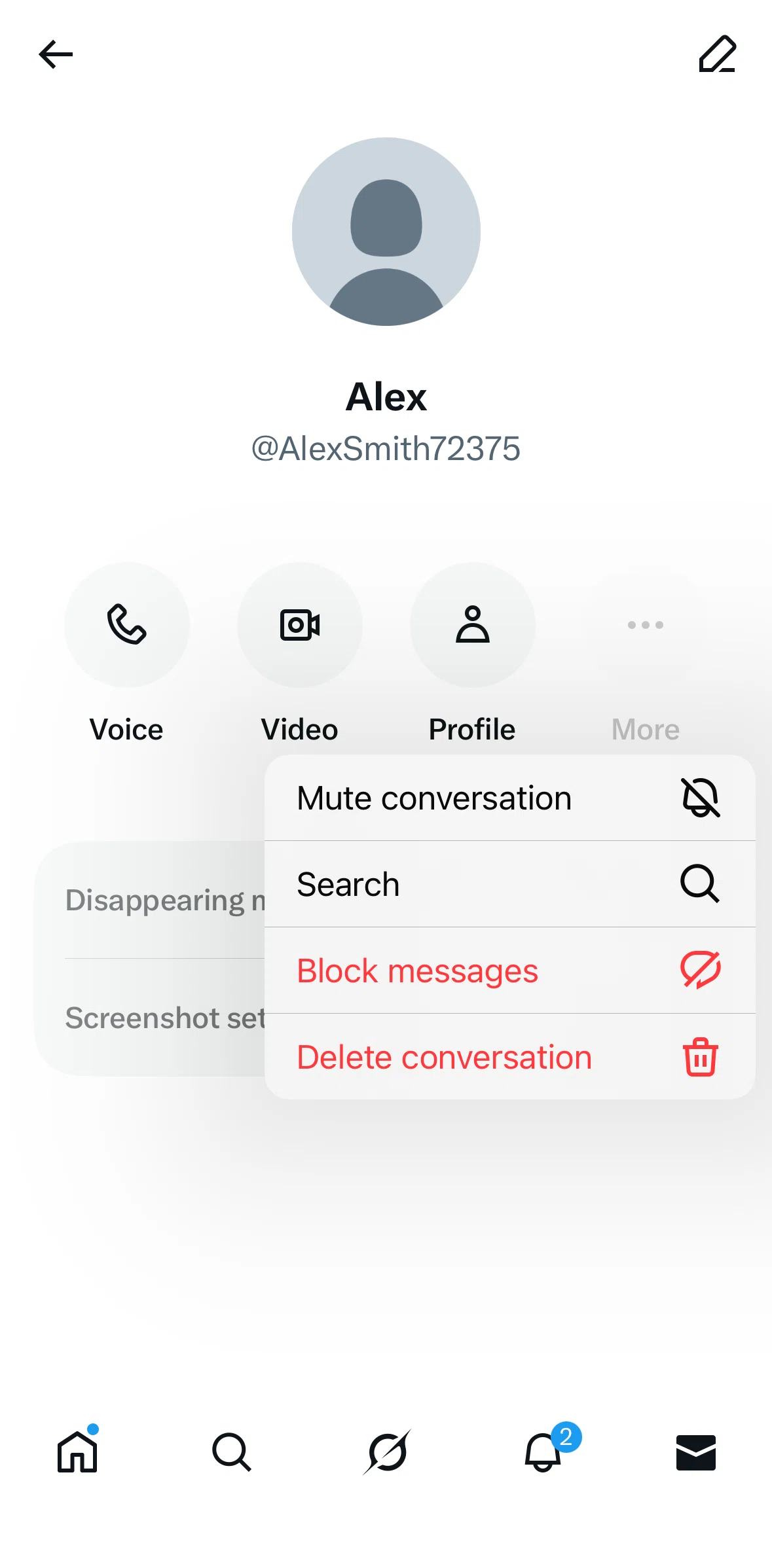 X Screen screen in the Blocking a message flow