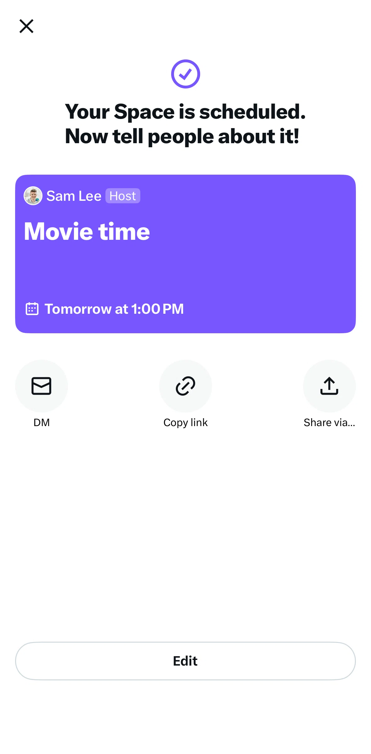 X Screen screen in the Canceling a scheduled Space flow