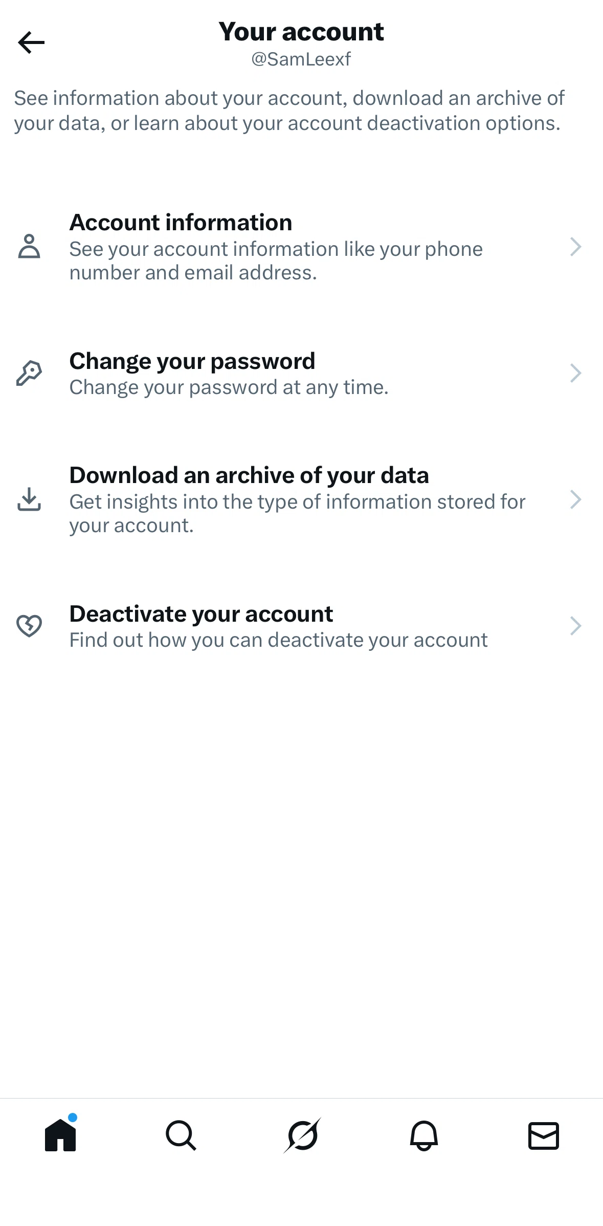 X Screen screen in the Deactivating account flow