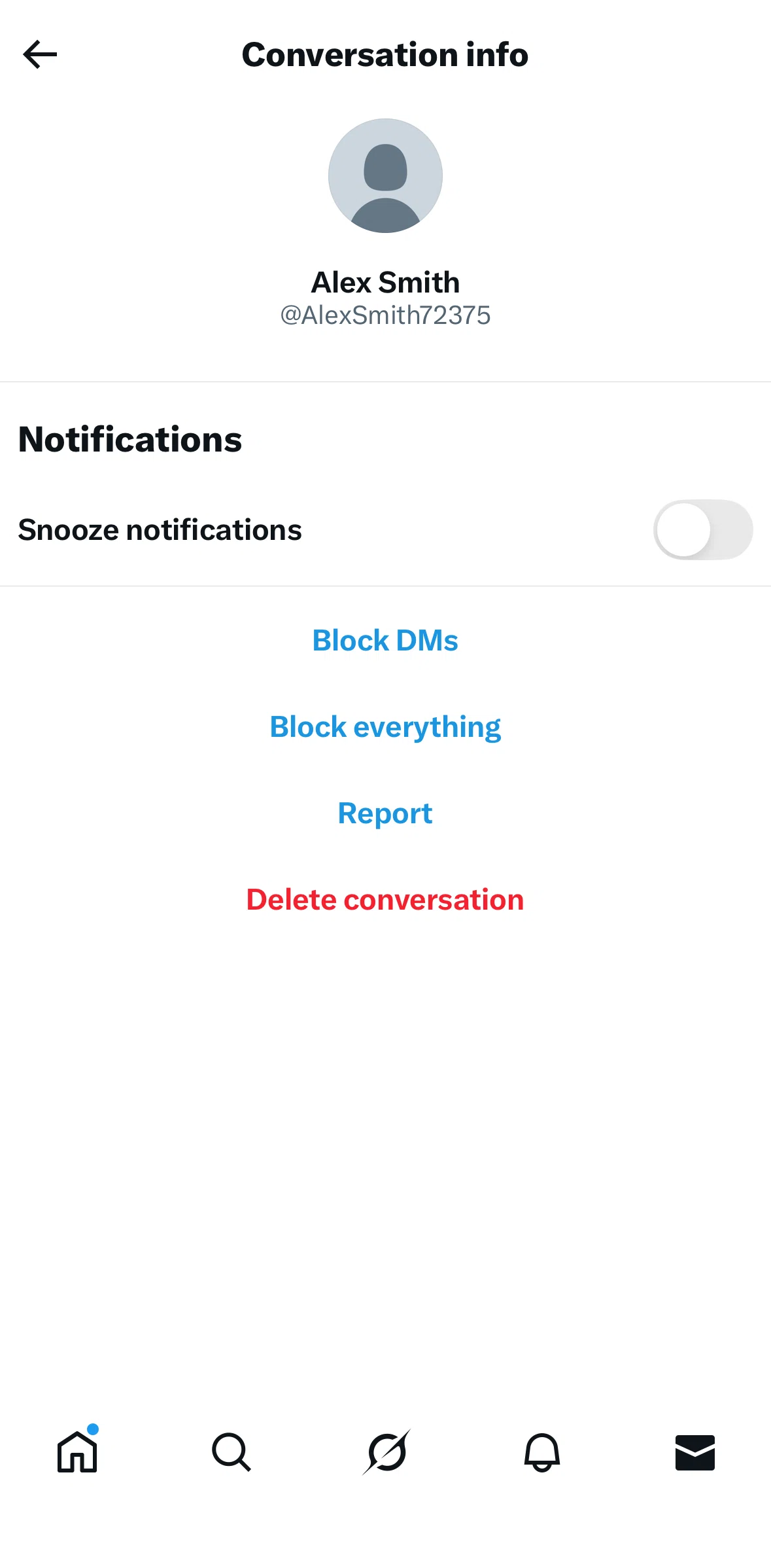 X Screen screen in the Deleting a conversation flow