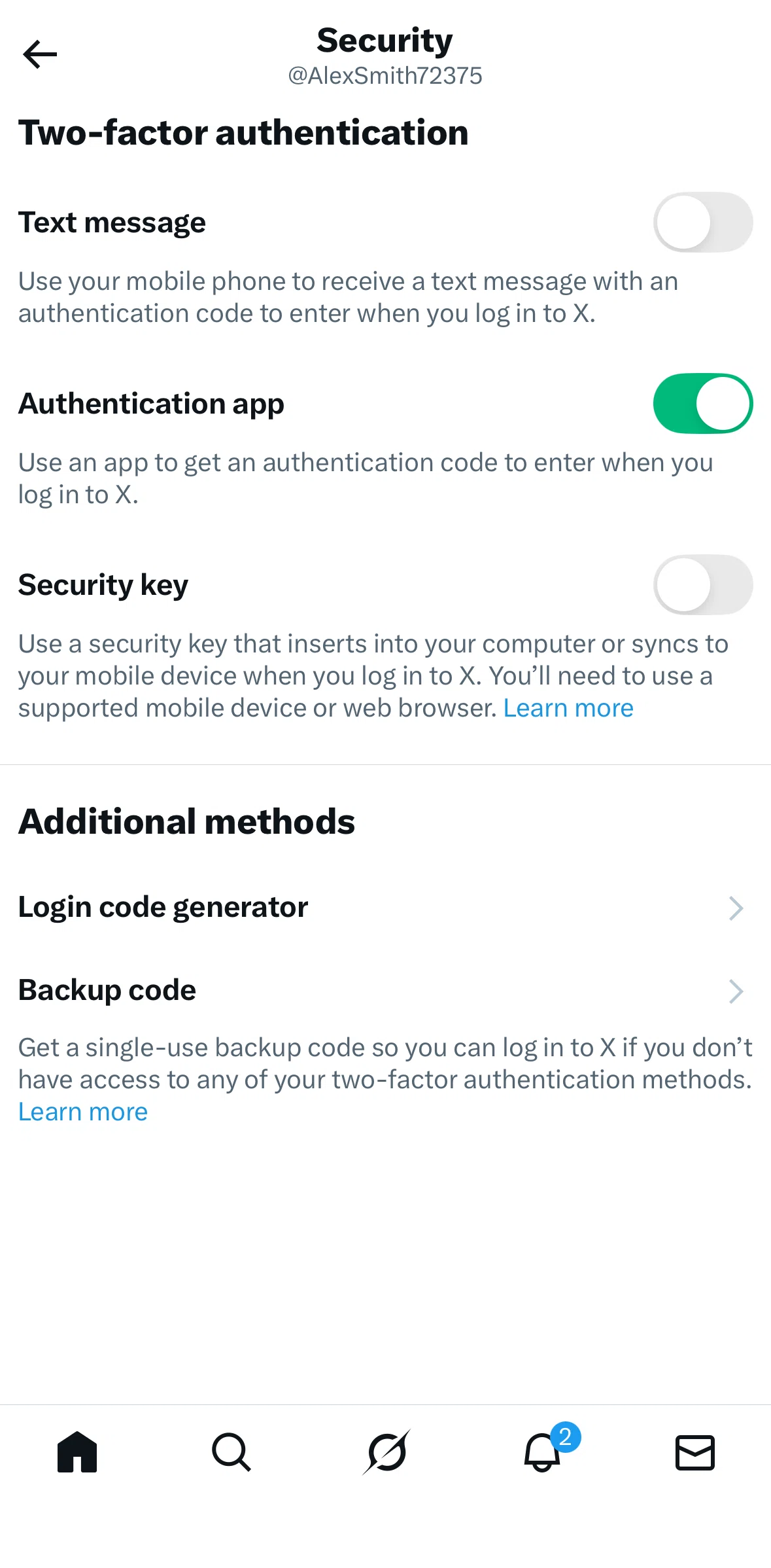 X Screen screen in the Downloading a backup code flow