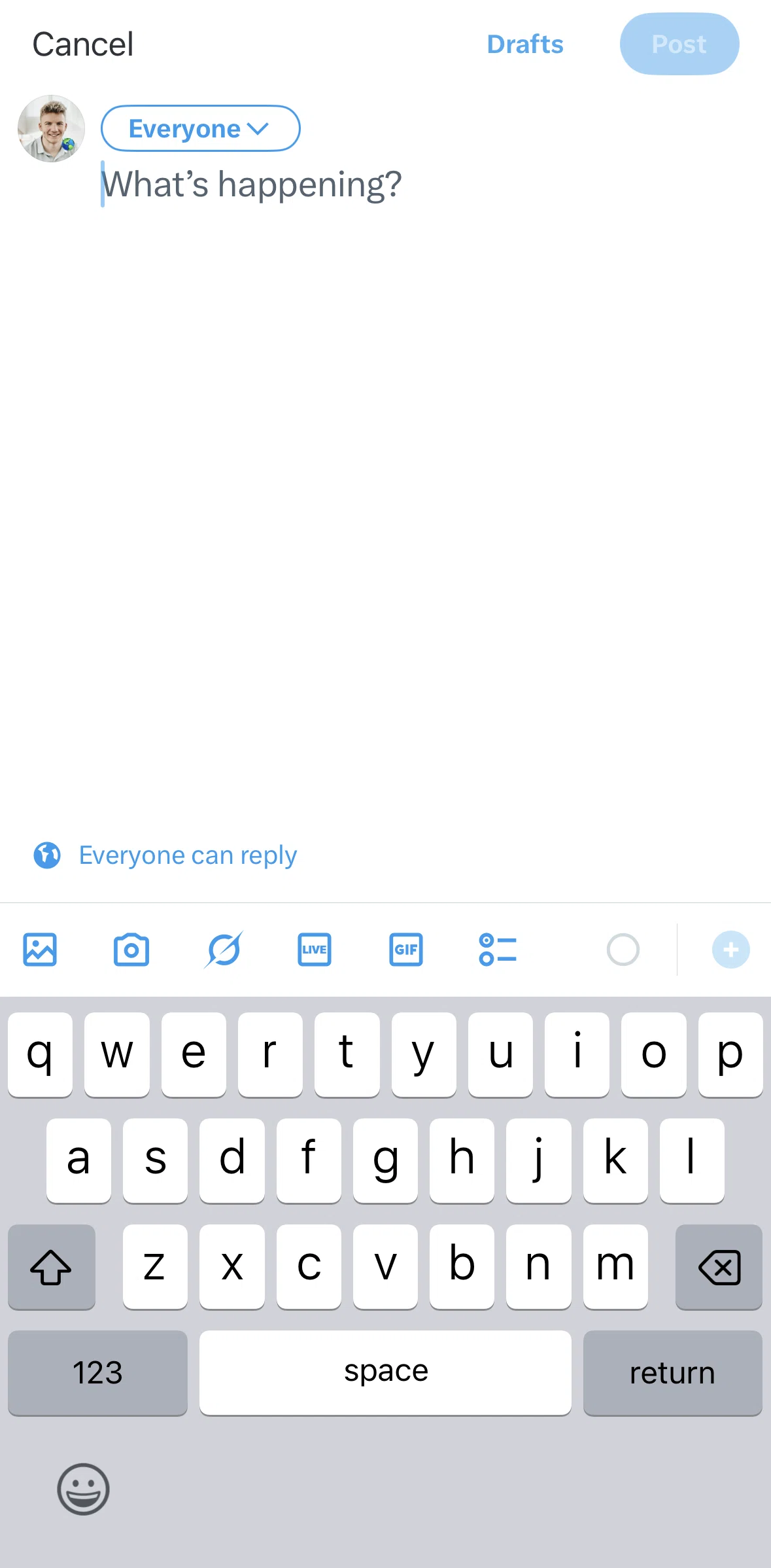 X Screen screen in the Drafts flow