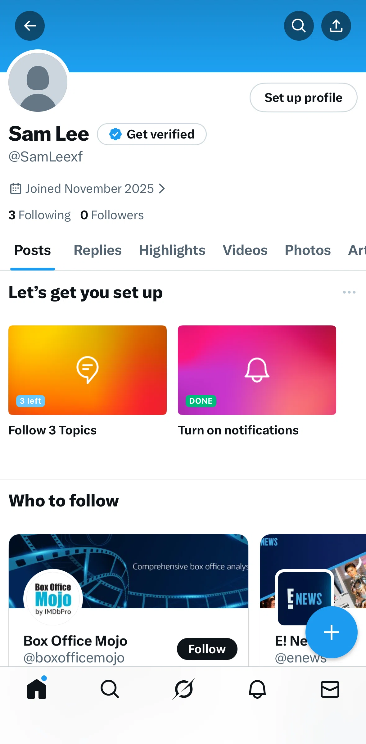 X Screen screen in the Following topics (set up) flow