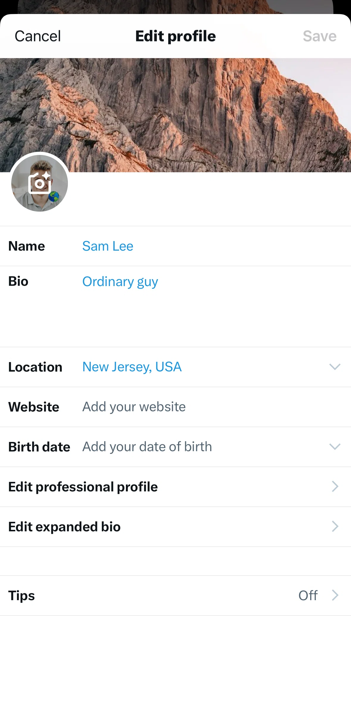 X Screen screen in the Hiding category on profile flow