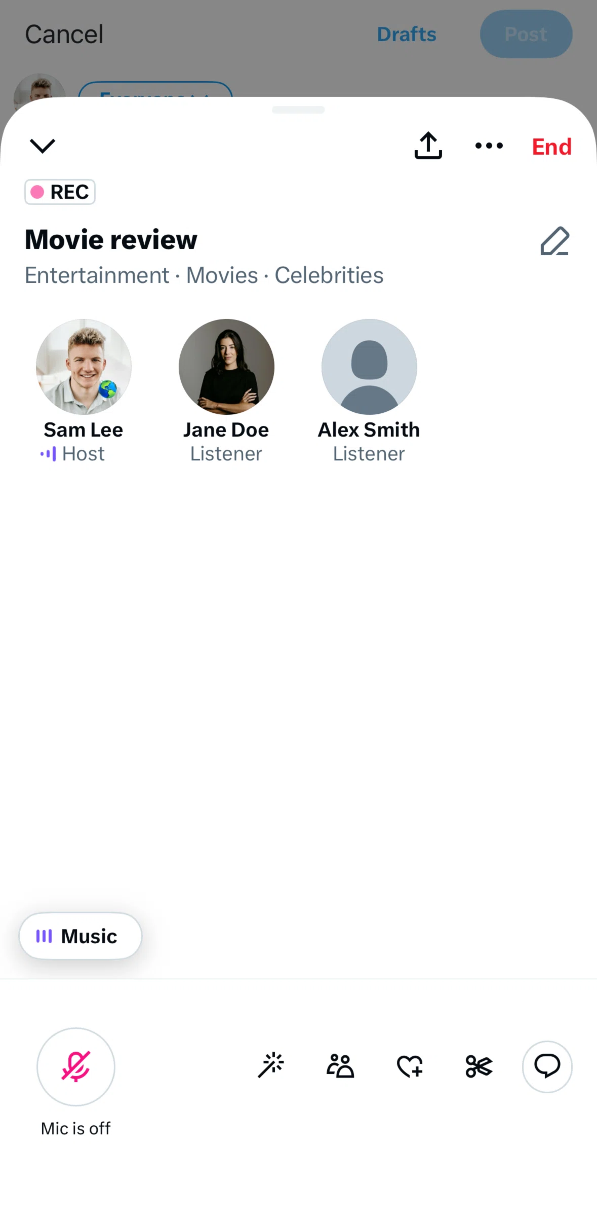 X Screen screen in the Inviting people to be a co-host flow