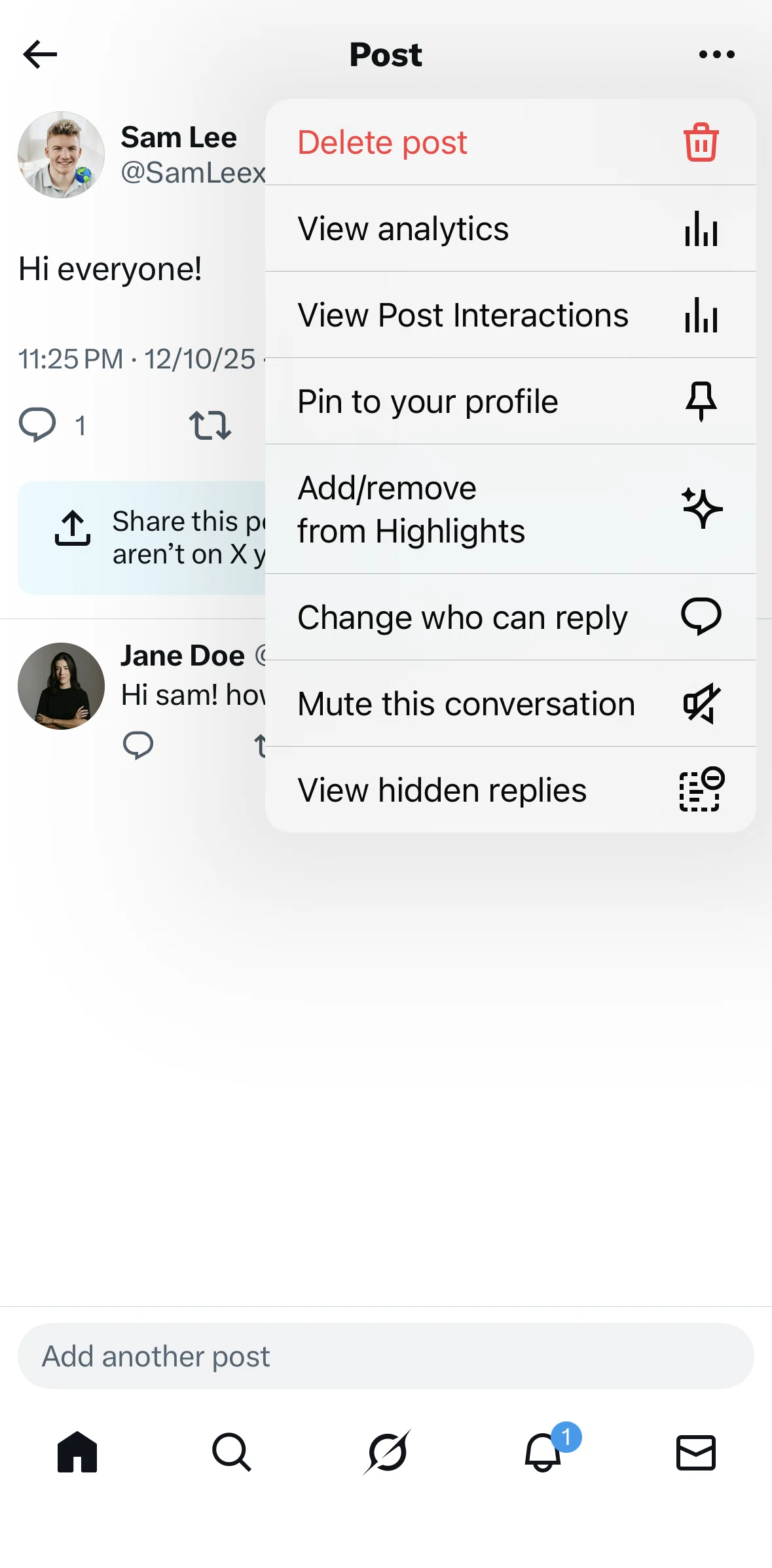 X Screen screen in the Muting a conversation flow