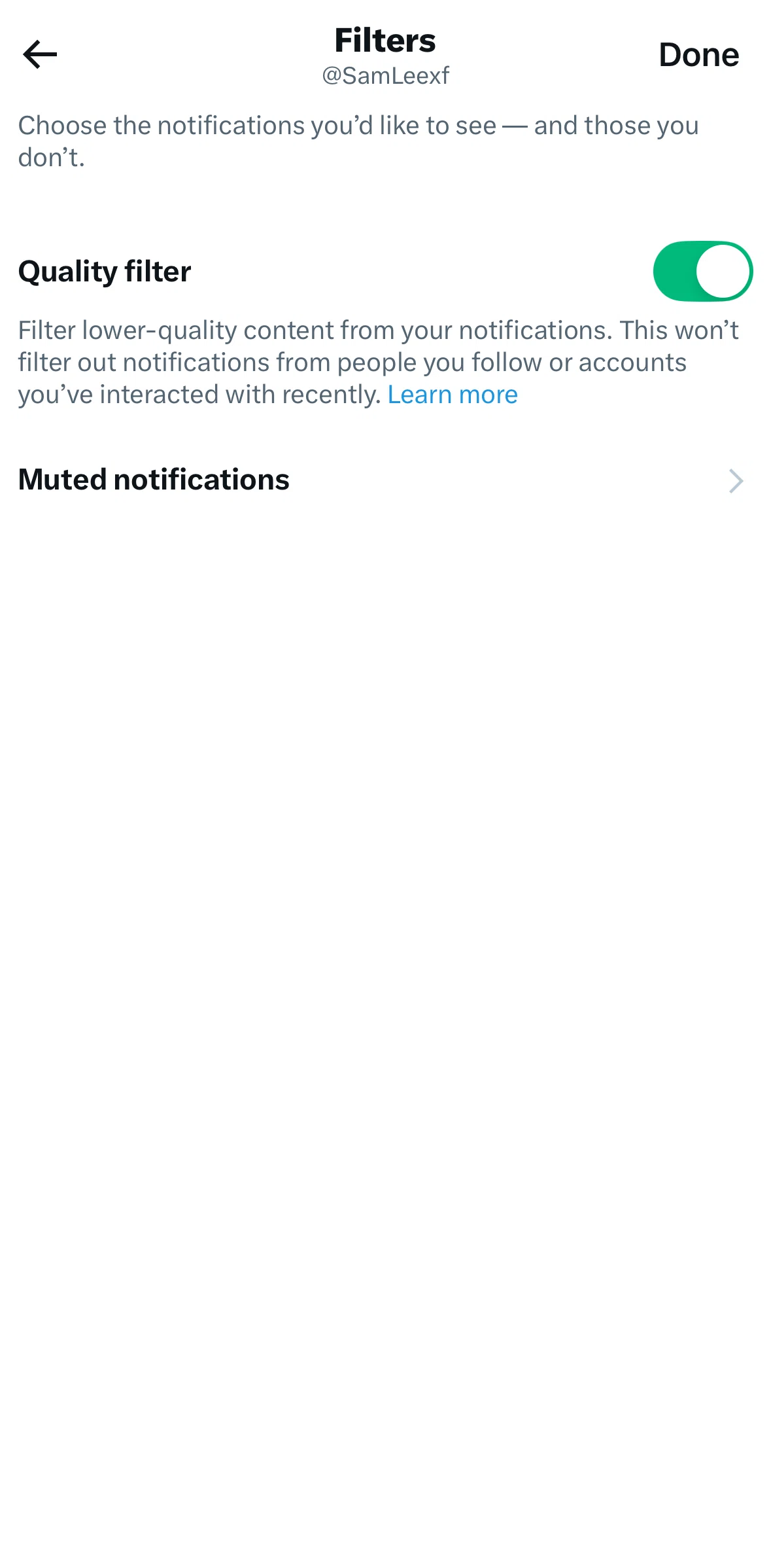 X Screen screen in the Muting notifications flow