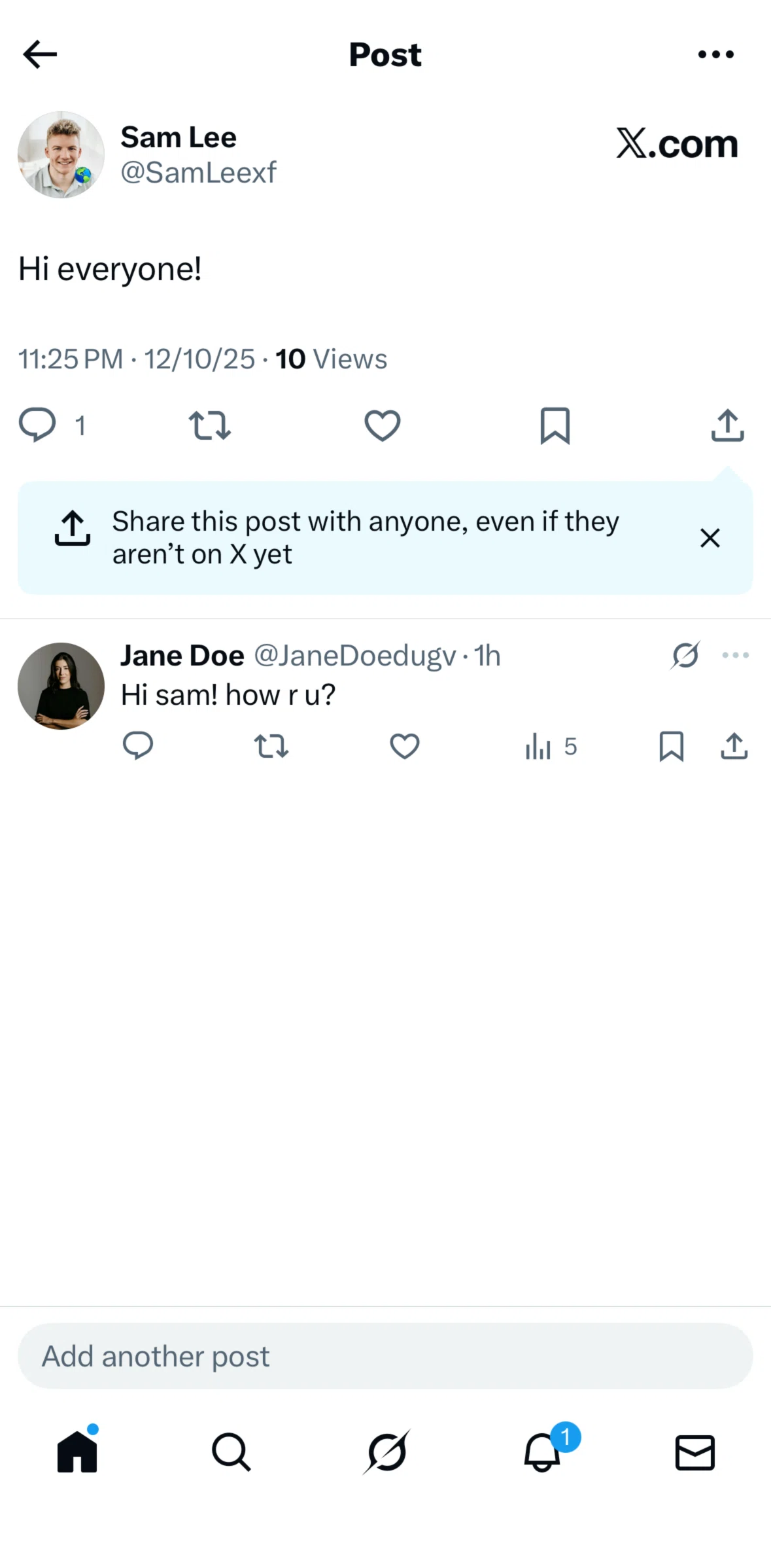 X Screen screen in the Pinning a post (profile) flow