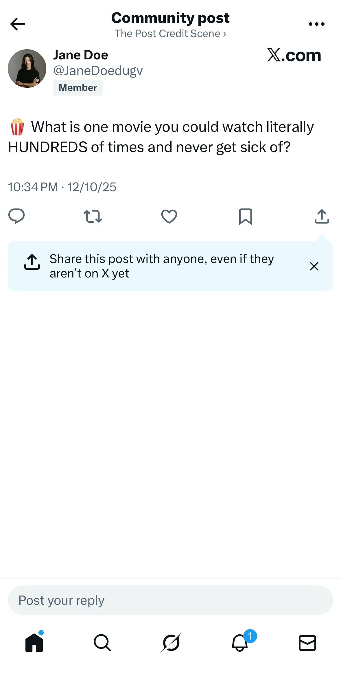 X Screen screen in the Pinning a post flow