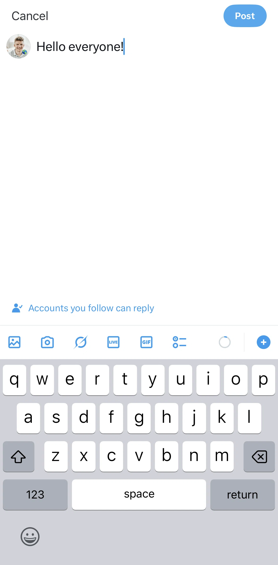 X Screen screen in the Publishing a thread flow