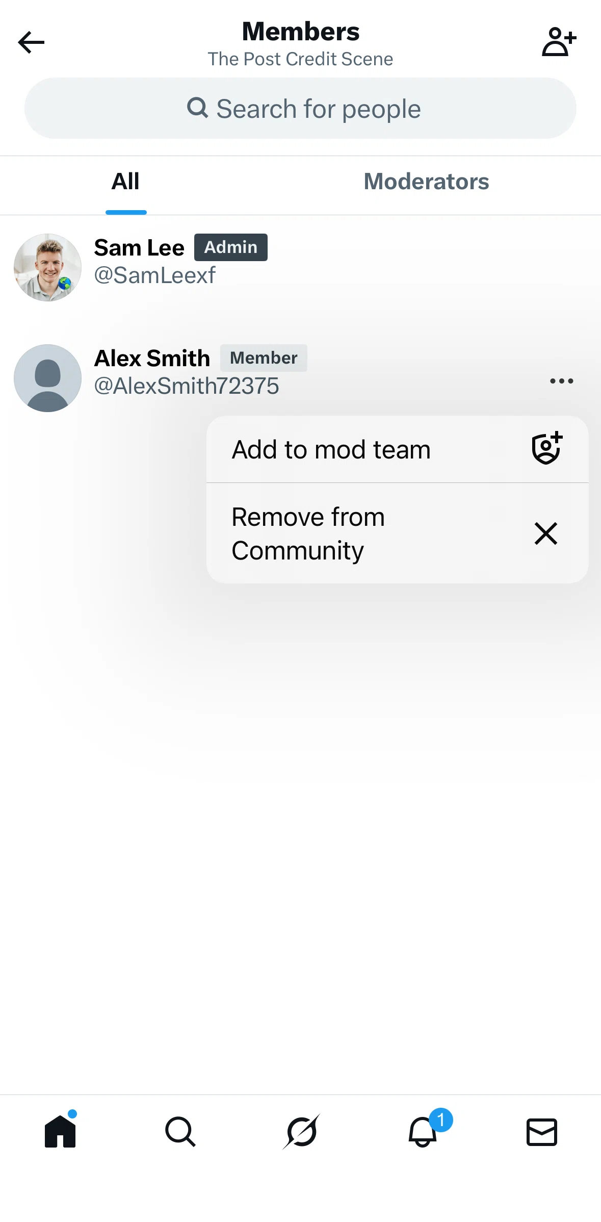 X Screen screen in the Removing a member (community) flow