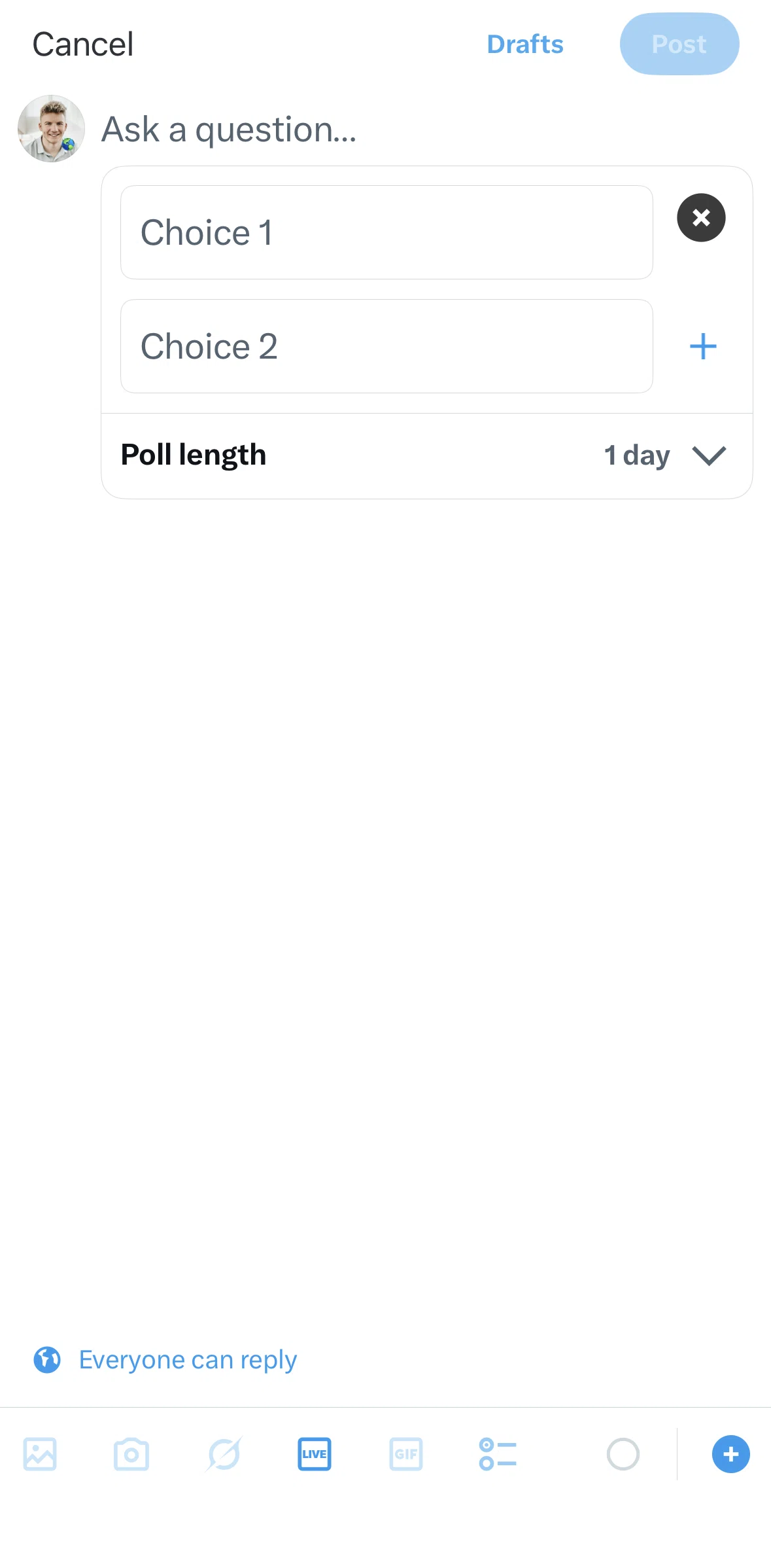 X Screen screen in the Removing a poll flow