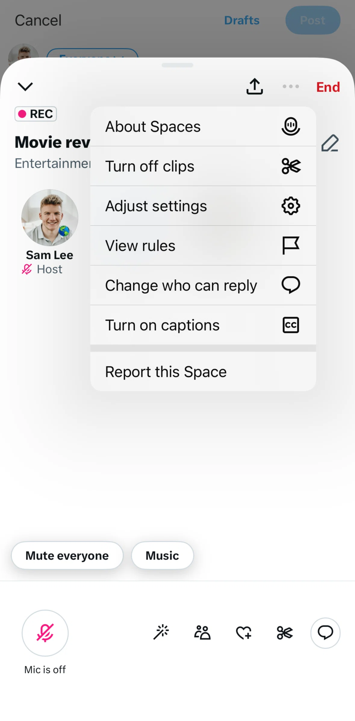 X Screen screen in the Reporting a Space flow