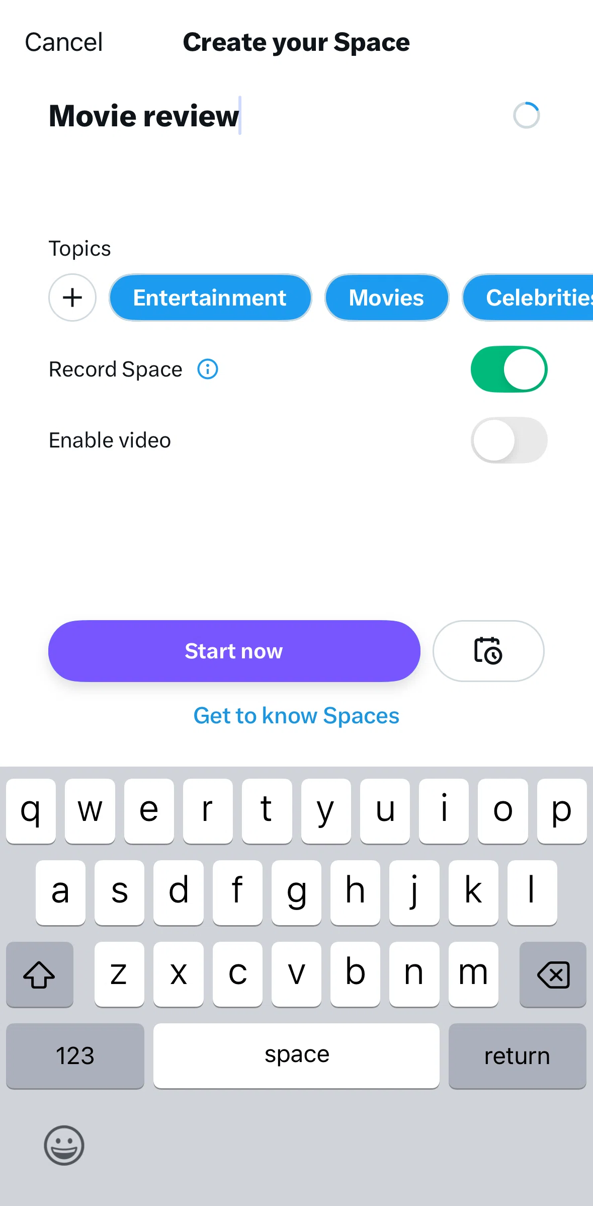 X Screen screen in the Scheduling a Space flow