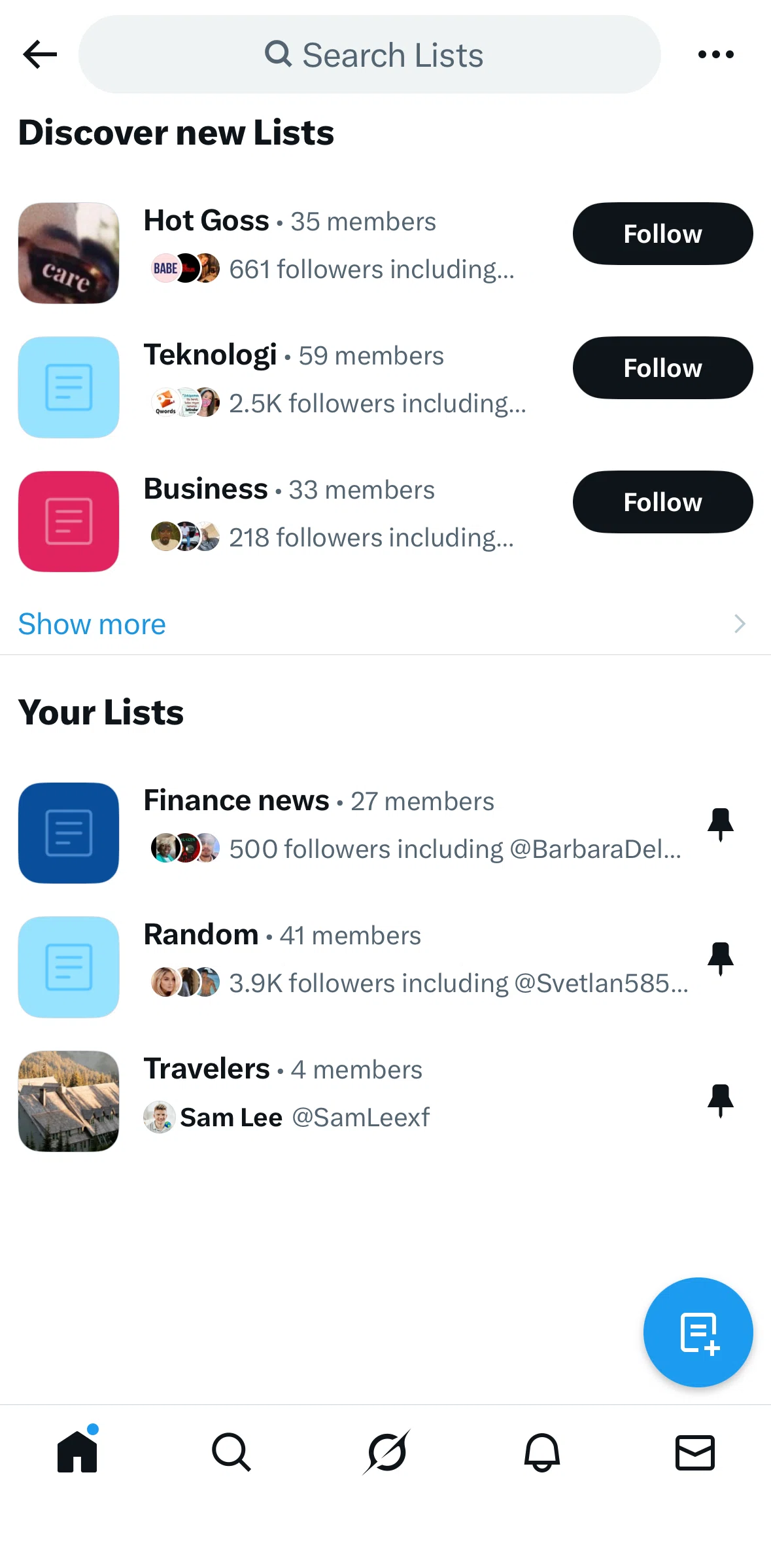 X Screen screen in the Searching a list flow