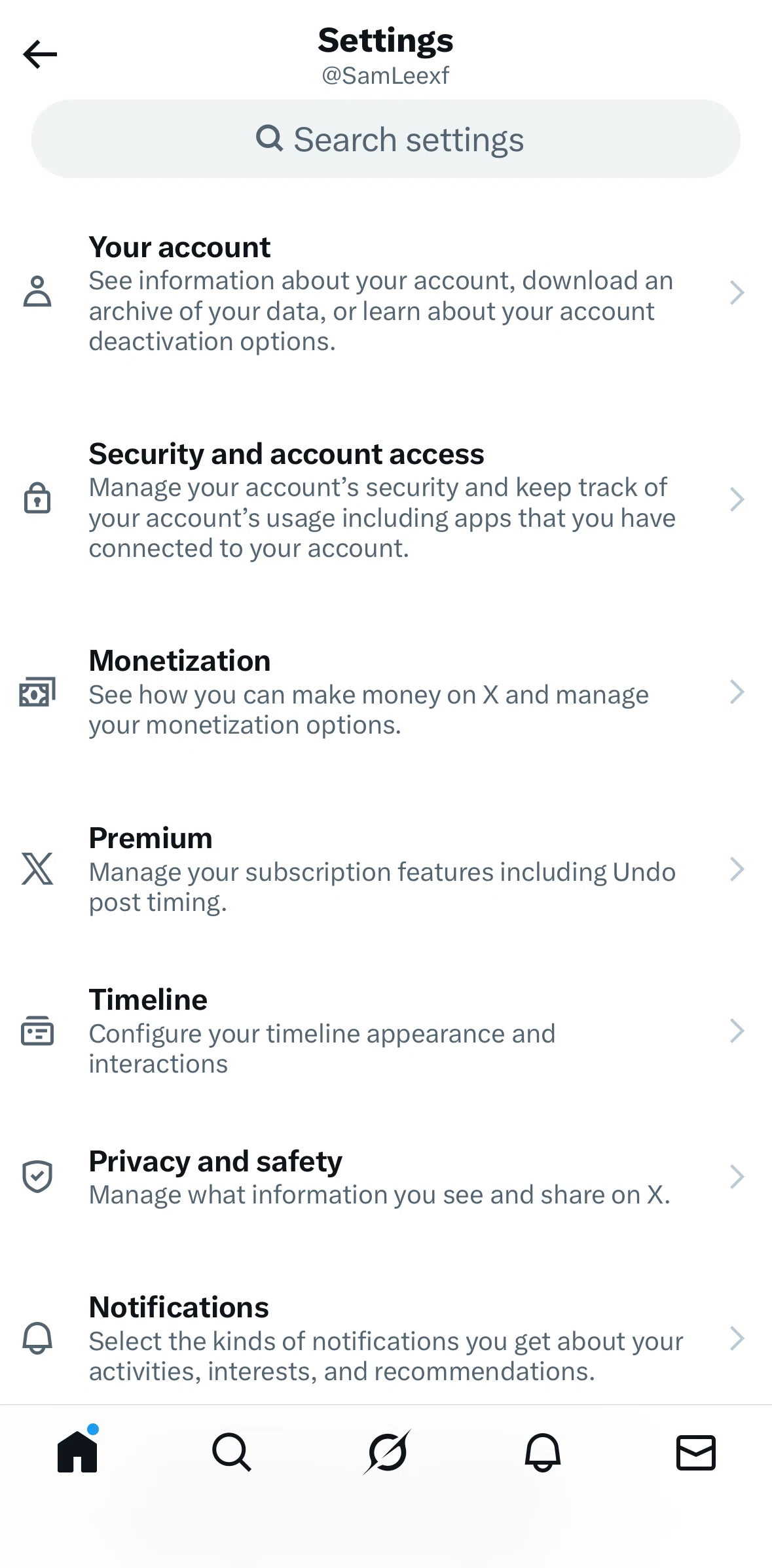 X Screen screen in the Security and account access flow