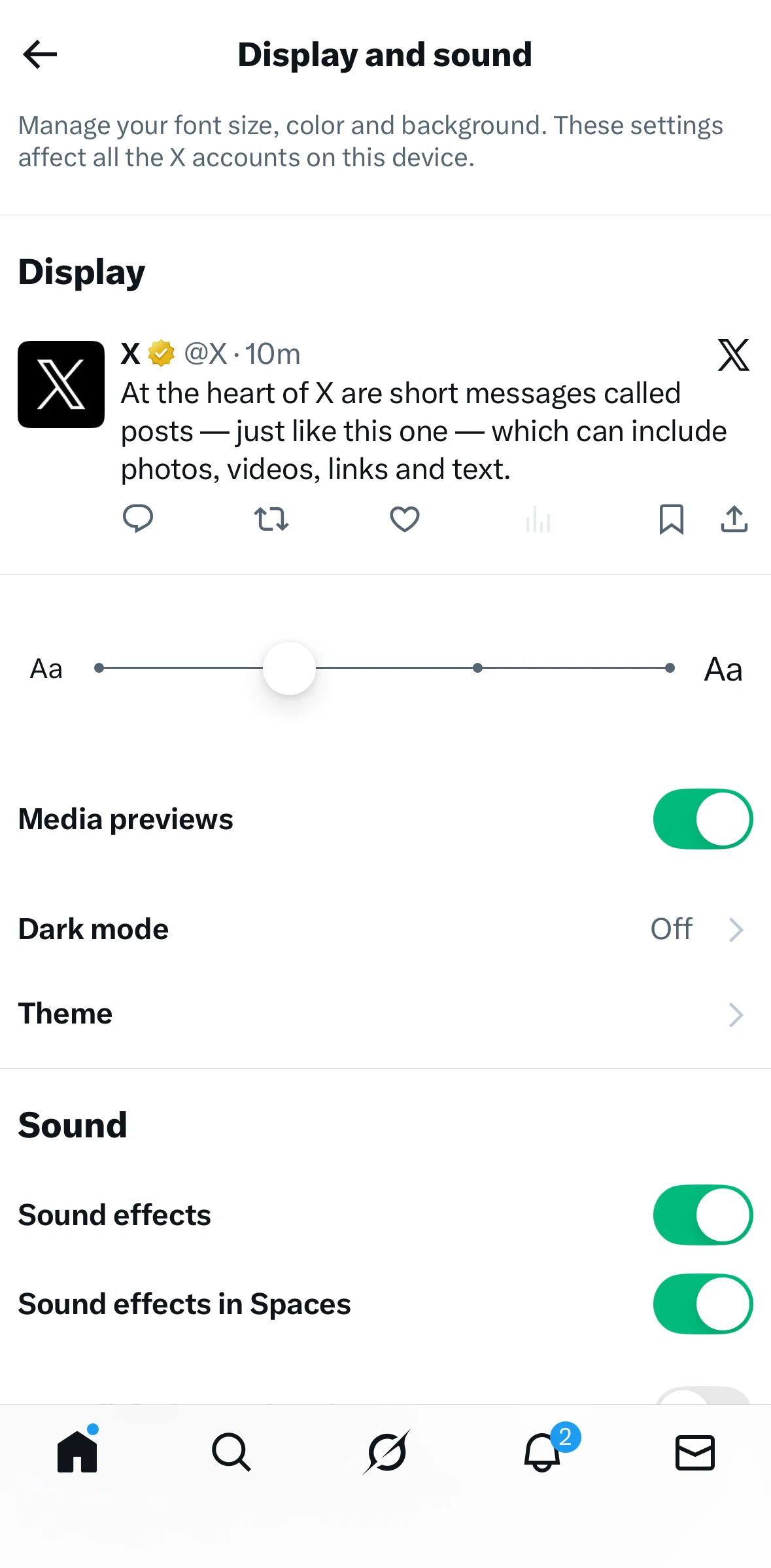 X Screen screen in the Switching to dark mode flow