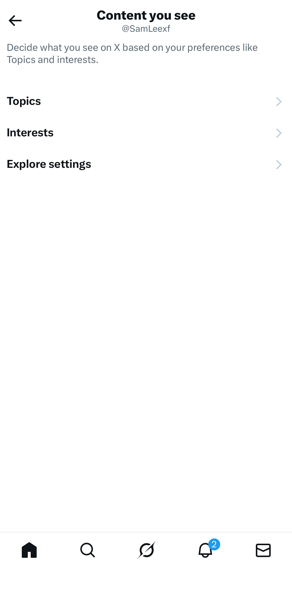 X Screen screen in the Topics flow