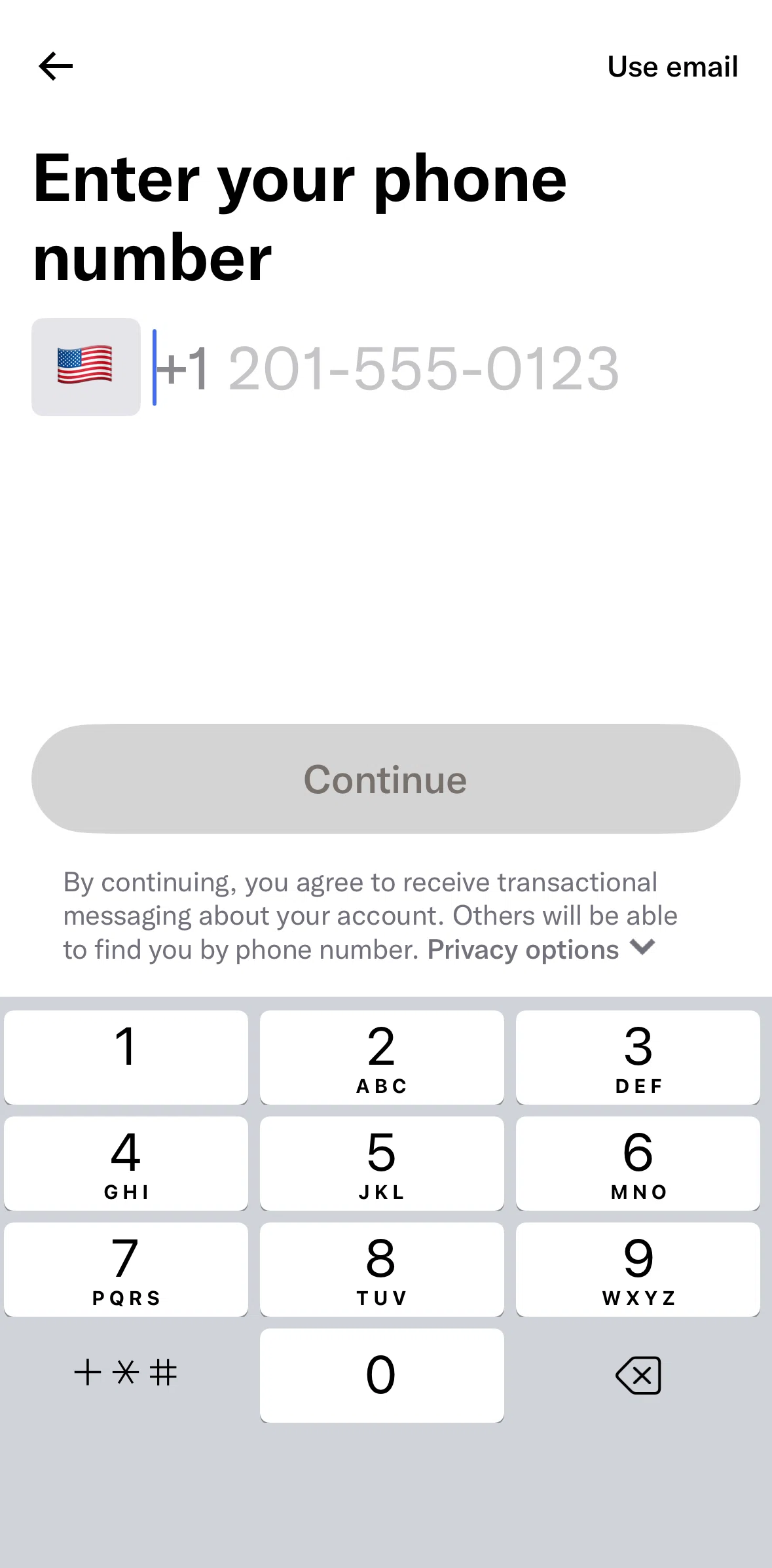 X Screen screen in the Turning on phone number search flow