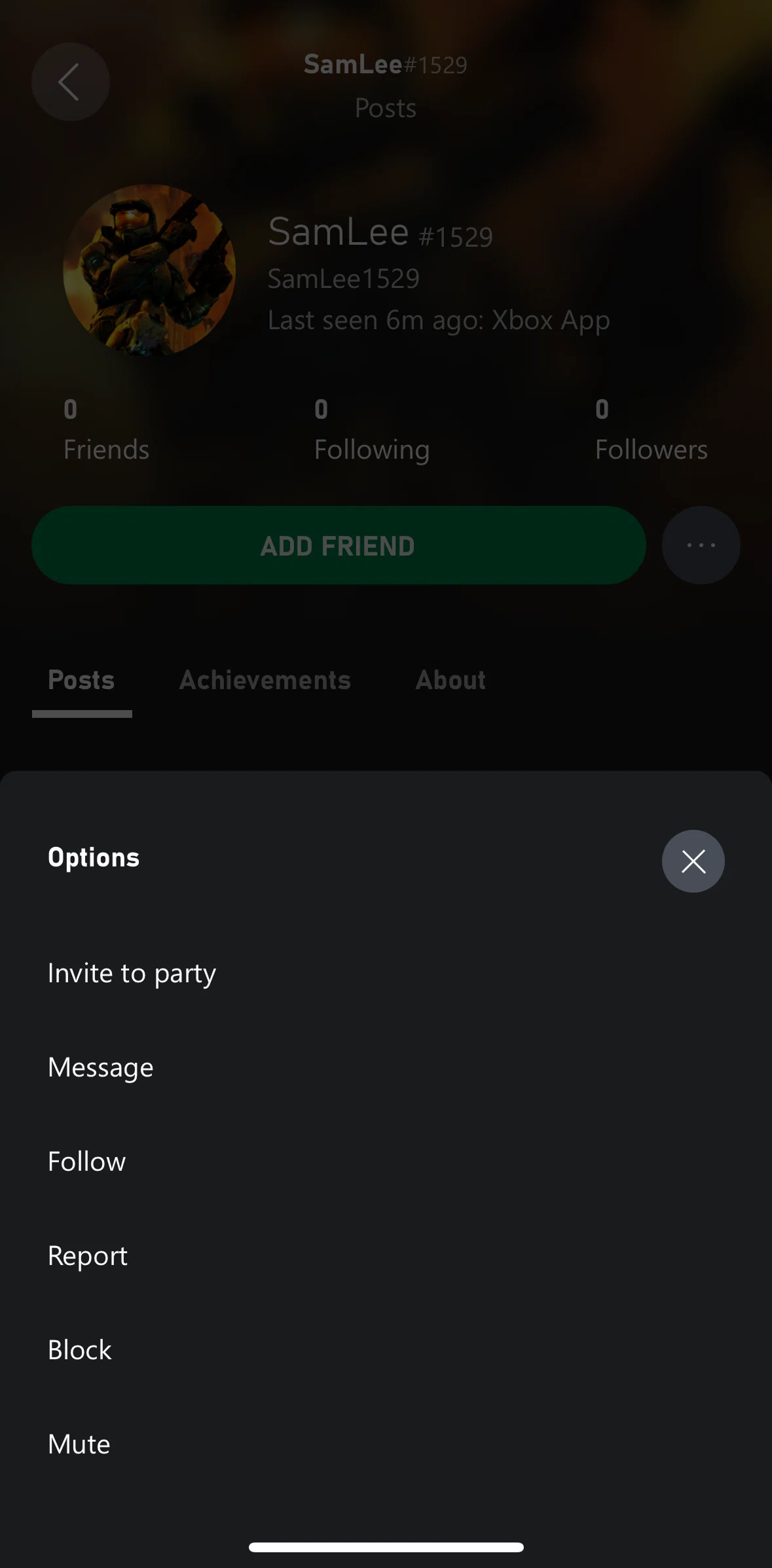 Xbox Screen screen in the Blocking a profile flow