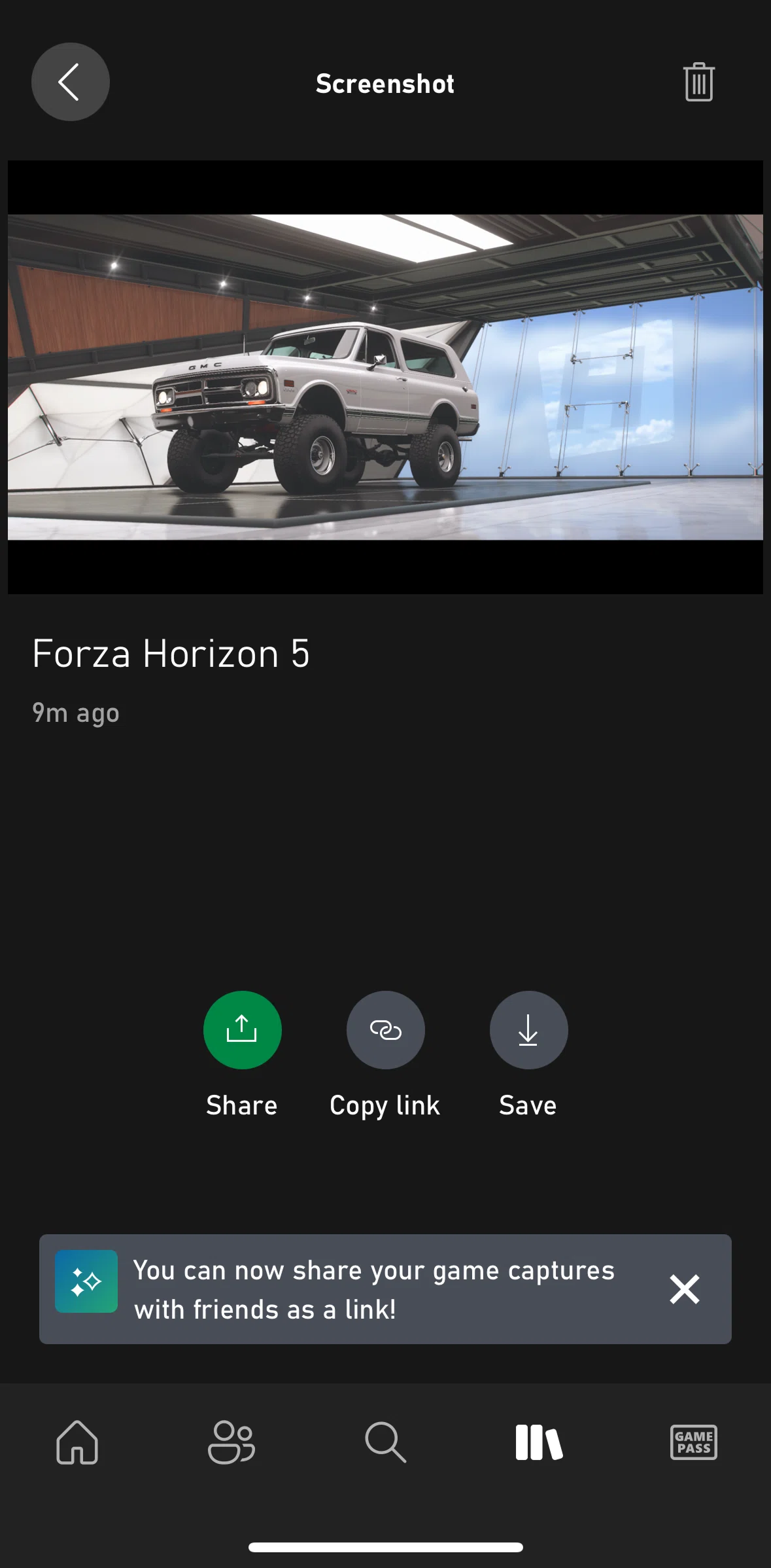 Xbox Screen screen in the Copying a link flow