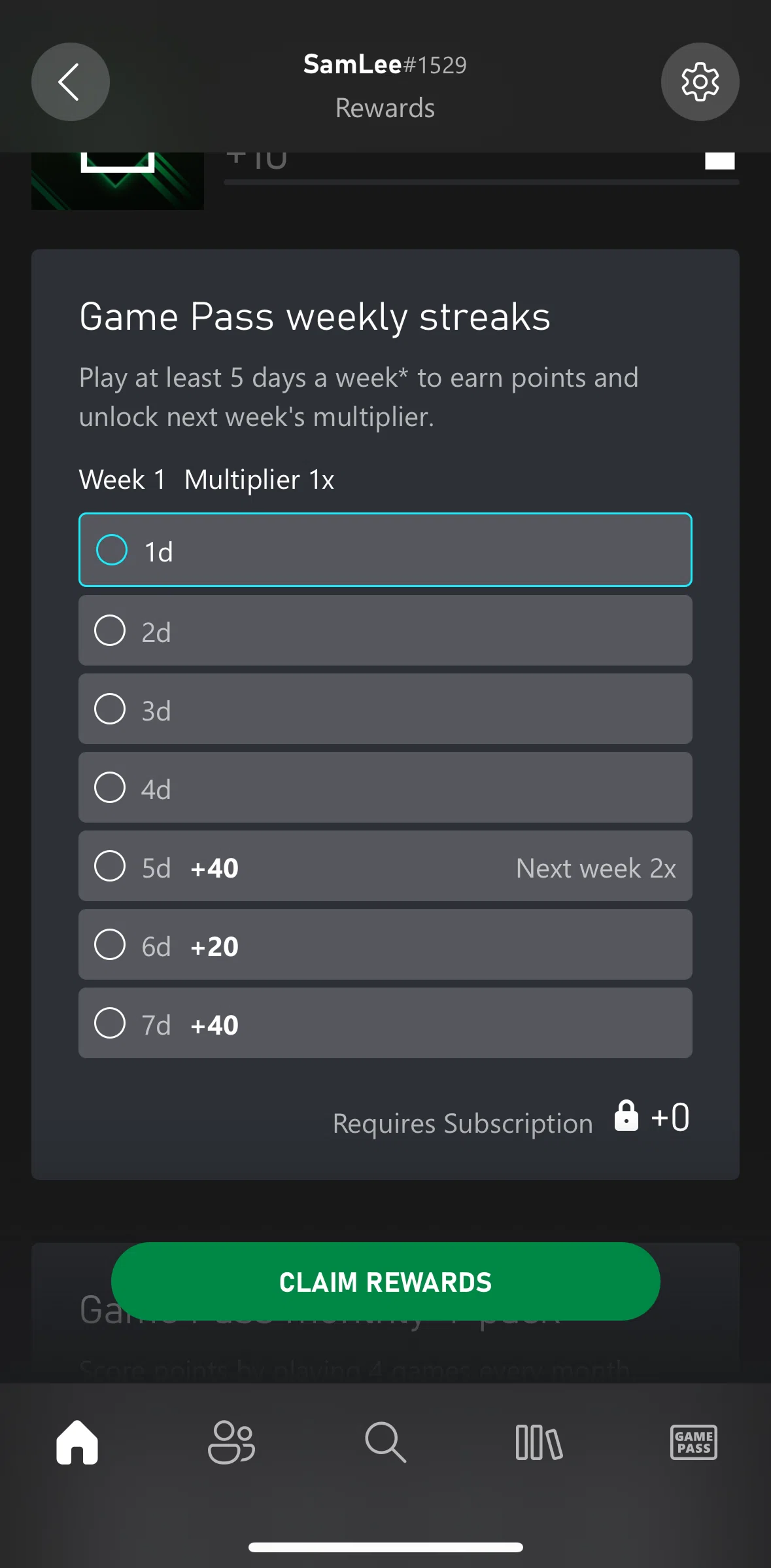 Xbox Screen screen in the Game pass weekly streaks flow