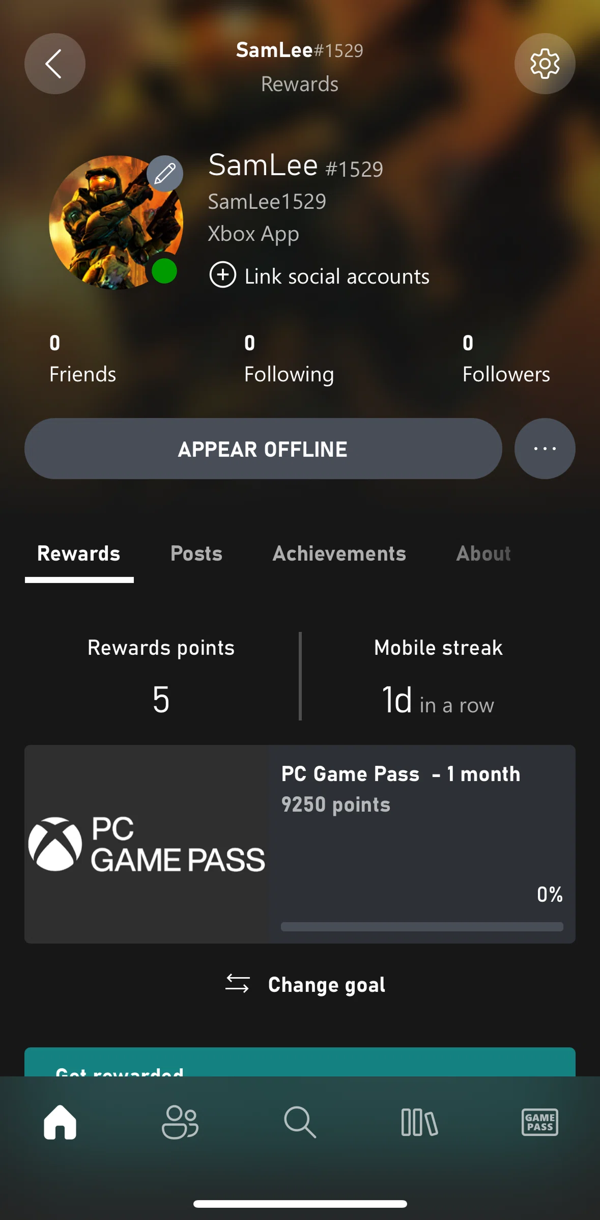 Xbox Screen screen in the Goal detail flow