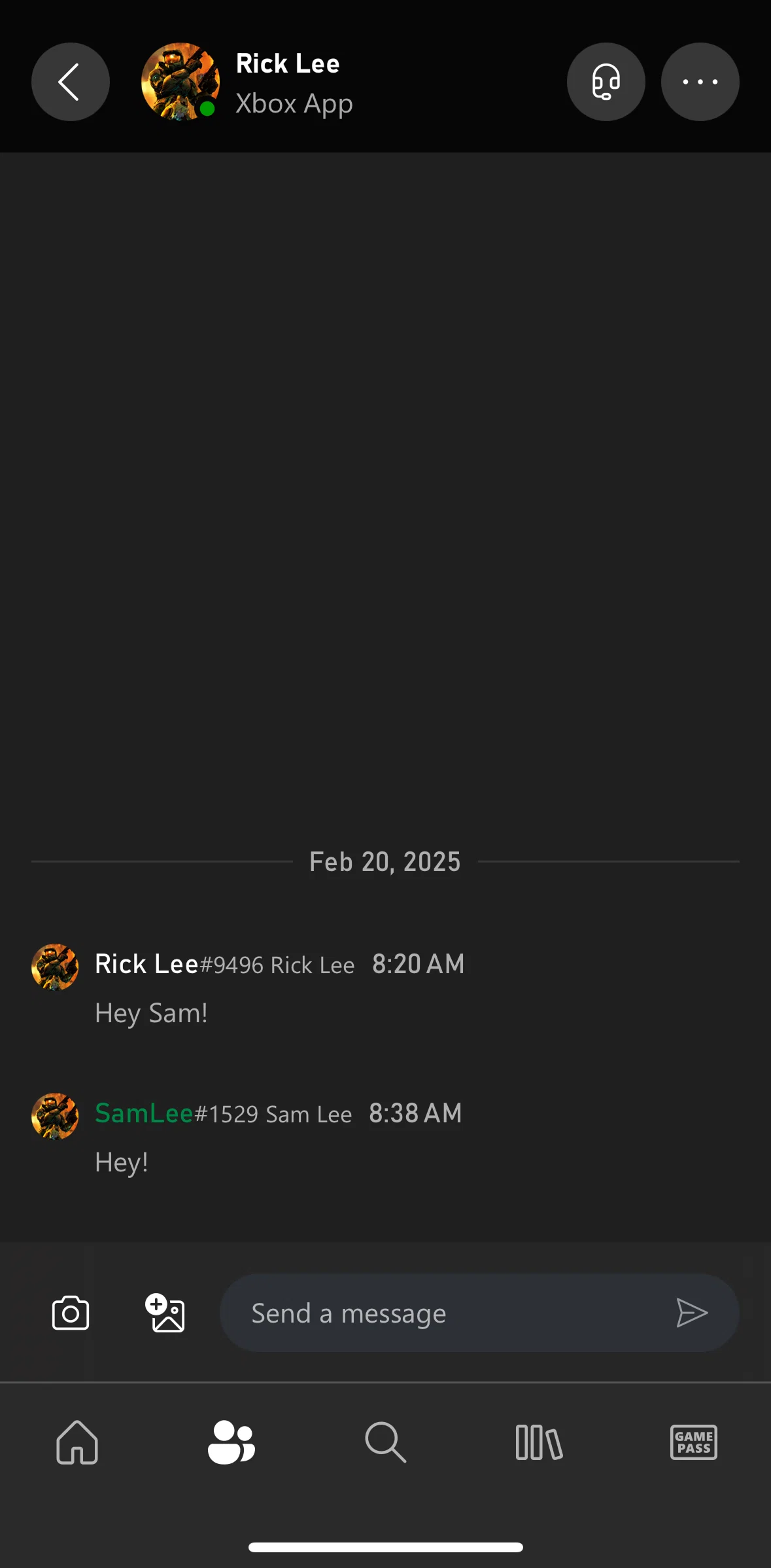 Xbox Screen screen in the Message options flow