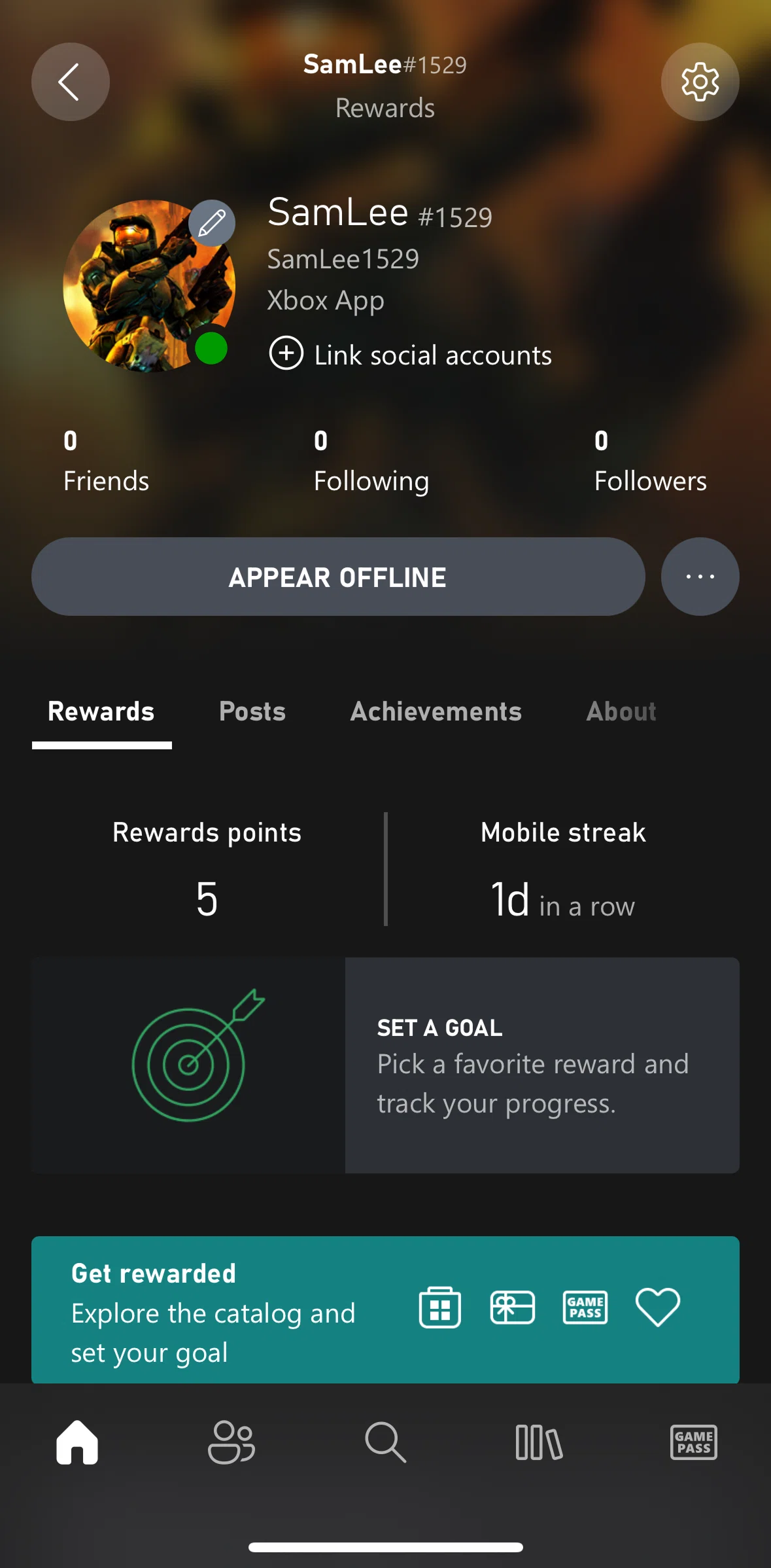 Xbox Screen screen in the Setting a goal flow