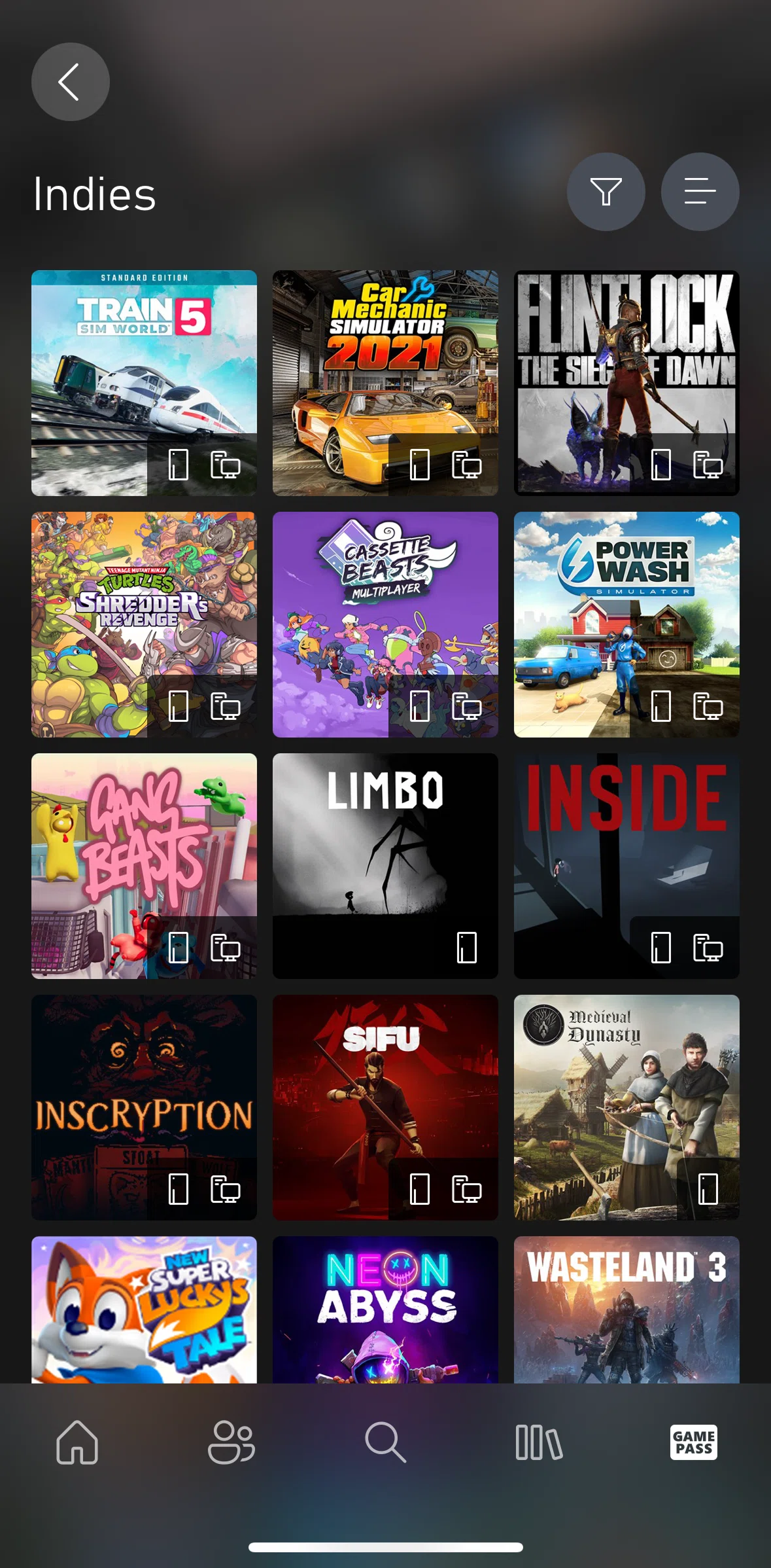 Xbox Screen screen in the Switching to list view flow