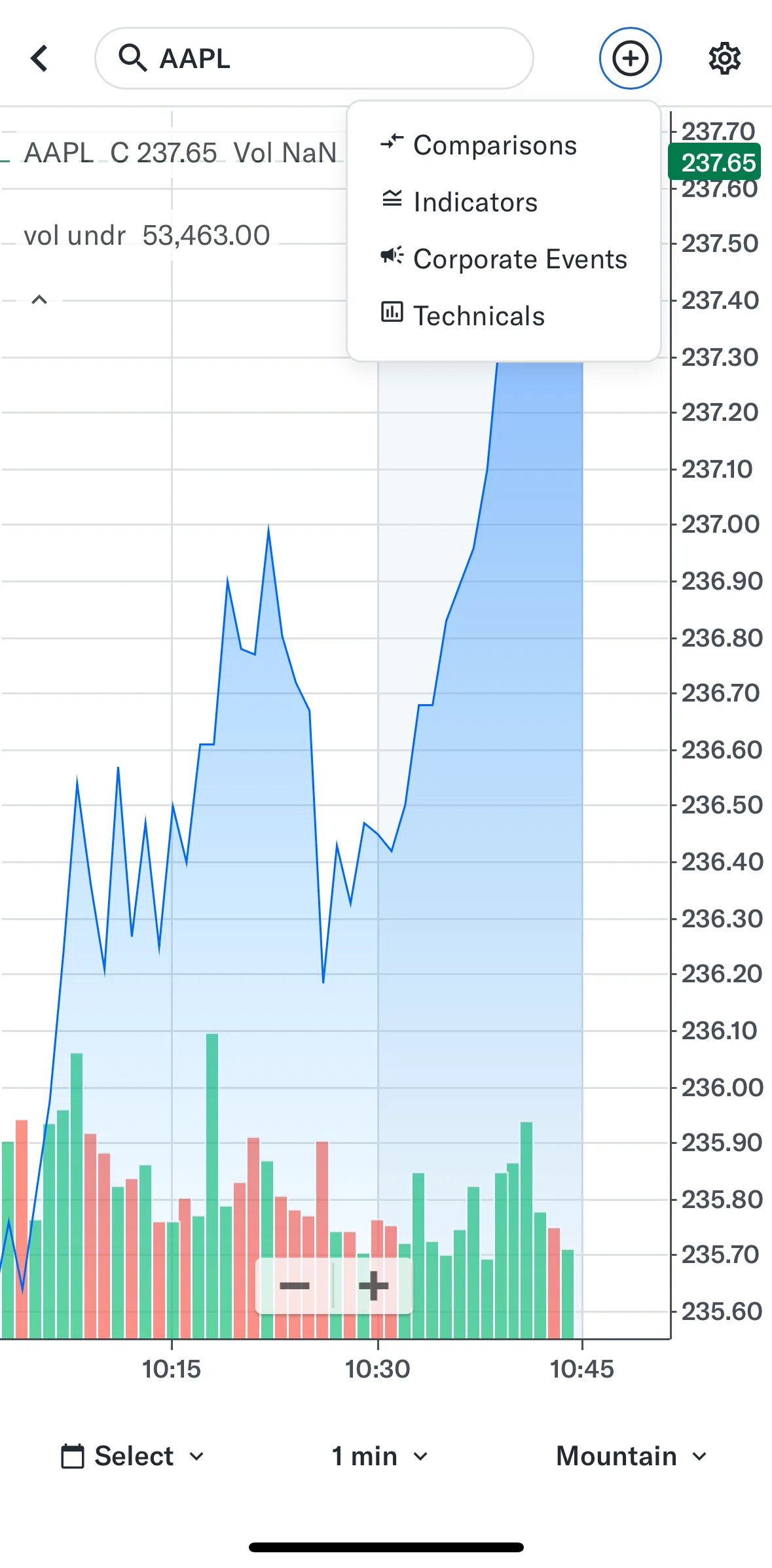 Yahoo Finance Screen screen in the Adding comparisons flow