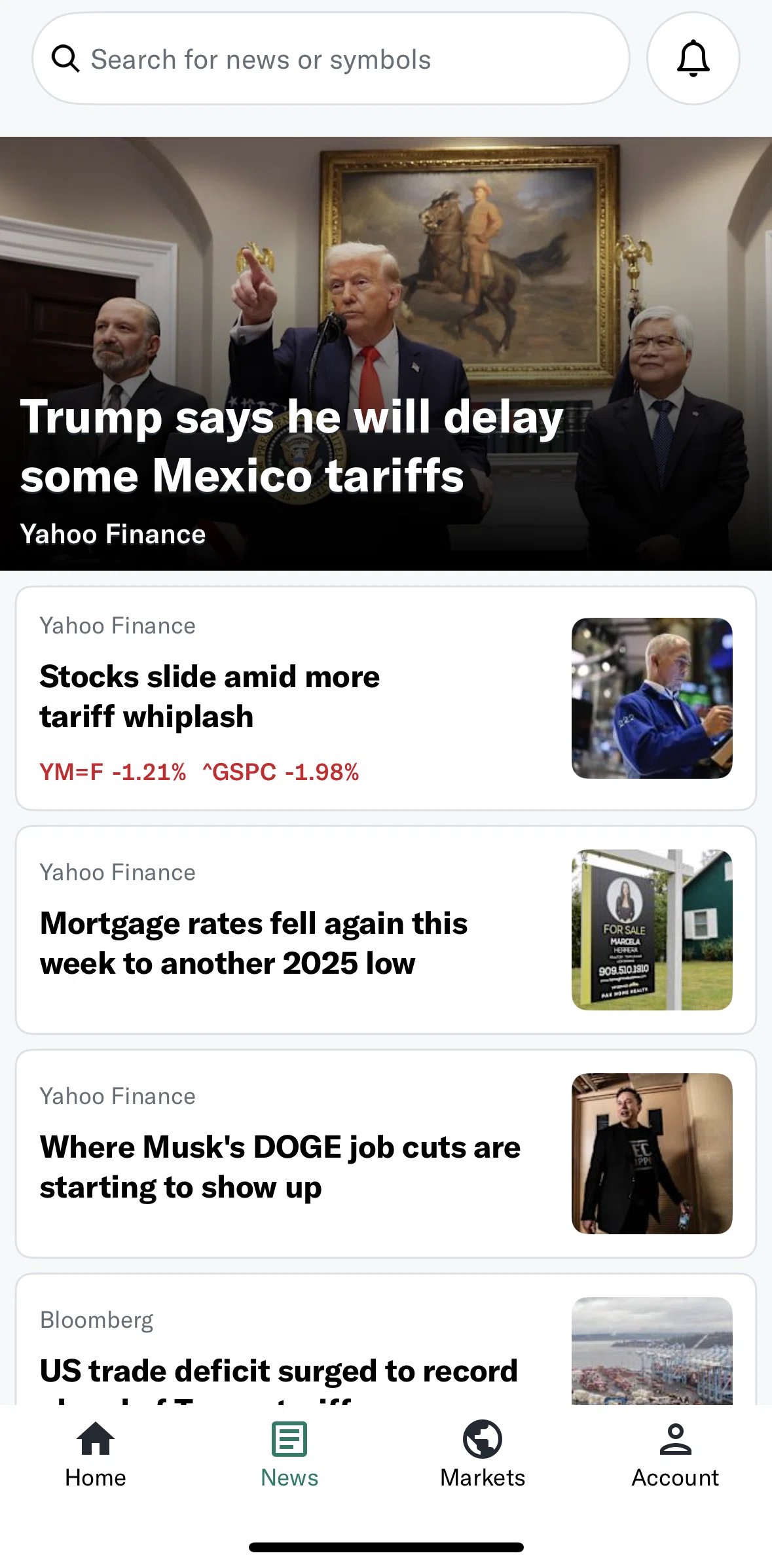 Yahoo Finance Screen screen in the Article detail flow