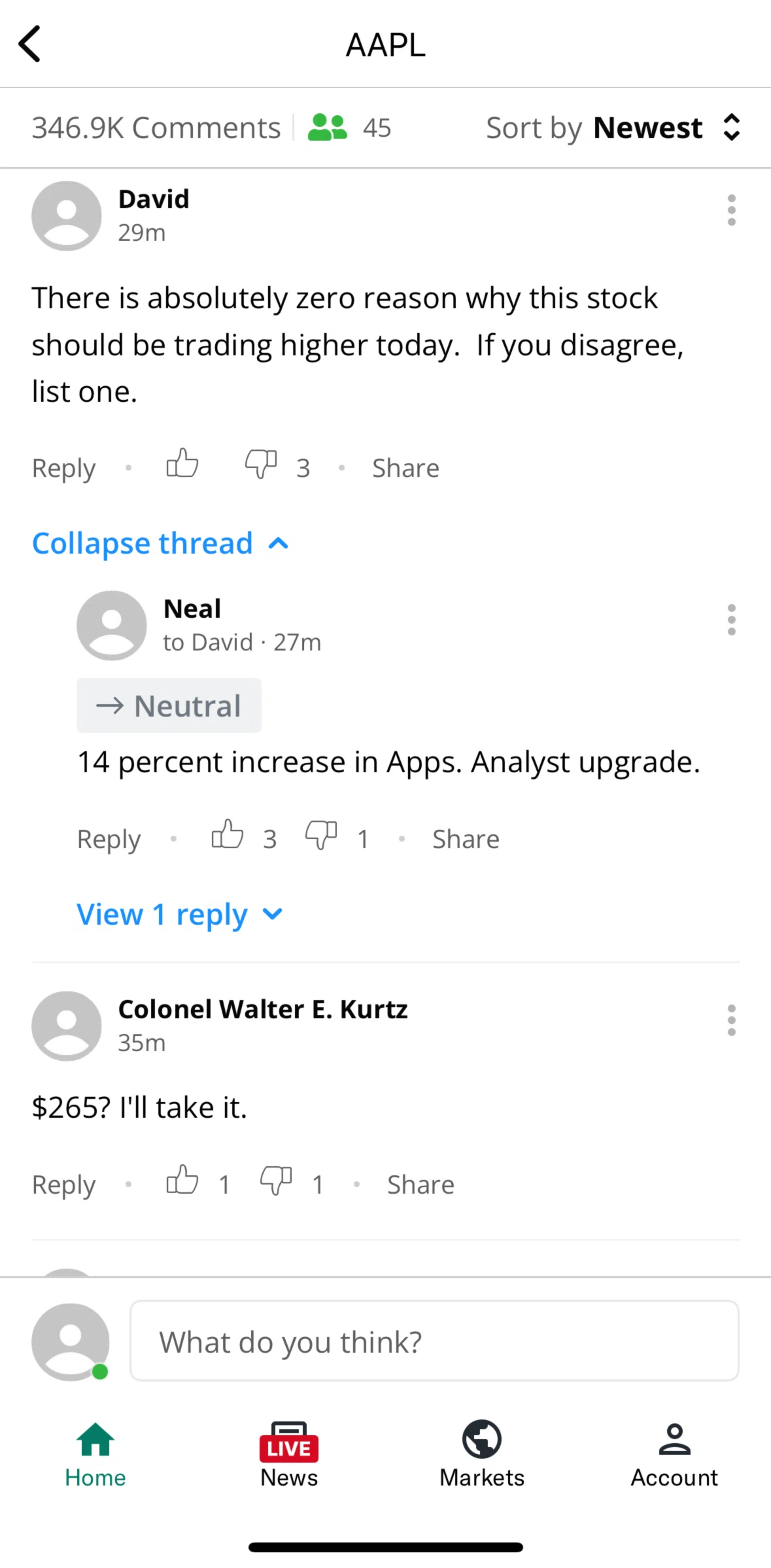 Yahoo Finance Screen screen in the Reporting a user flow