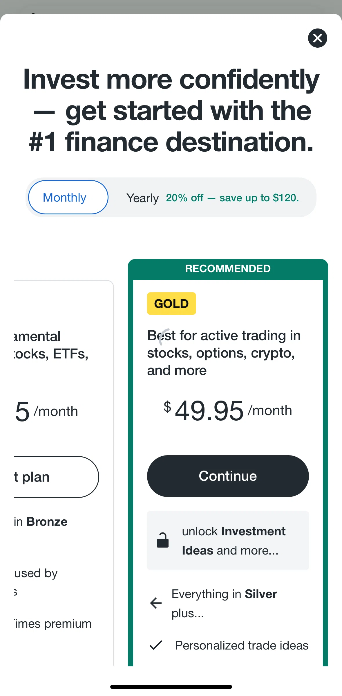 Yahoo Finance Screen screen in the Subscription detail flow