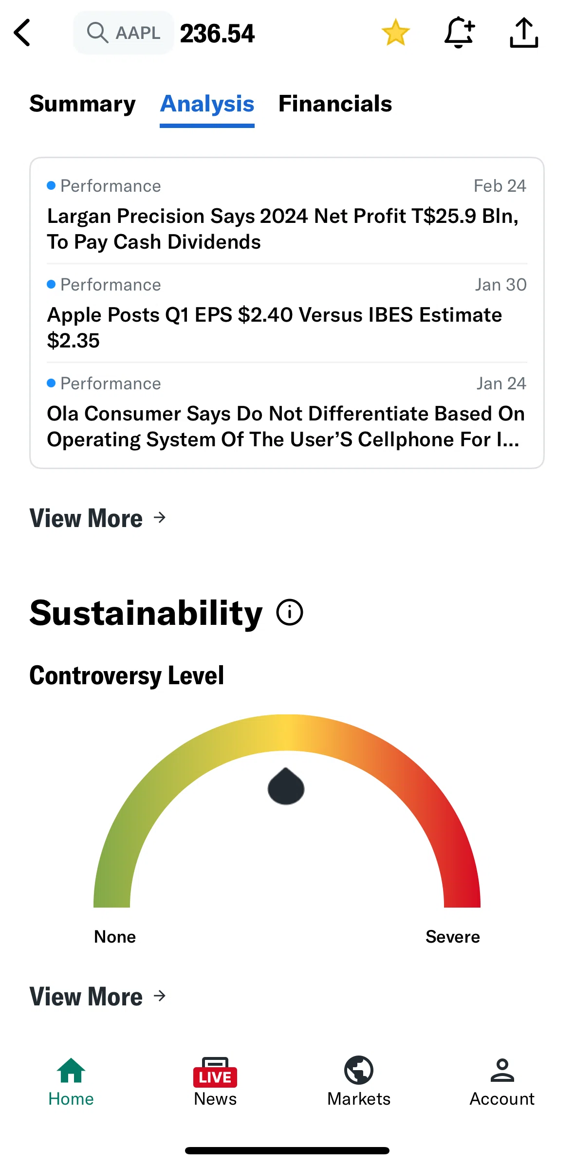 Yahoo Finance Screen screen in the Sustainability flow