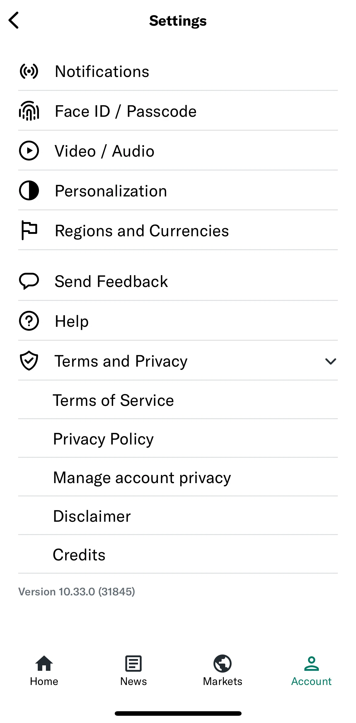 Yahoo Finance Screen screen in the Terms of service flow