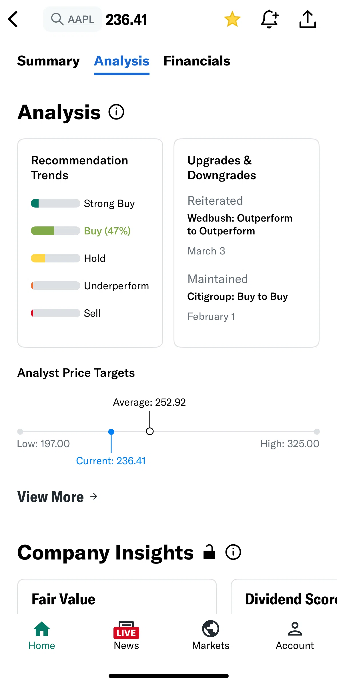 Yahoo Finance Screen screen in the View analysis flow