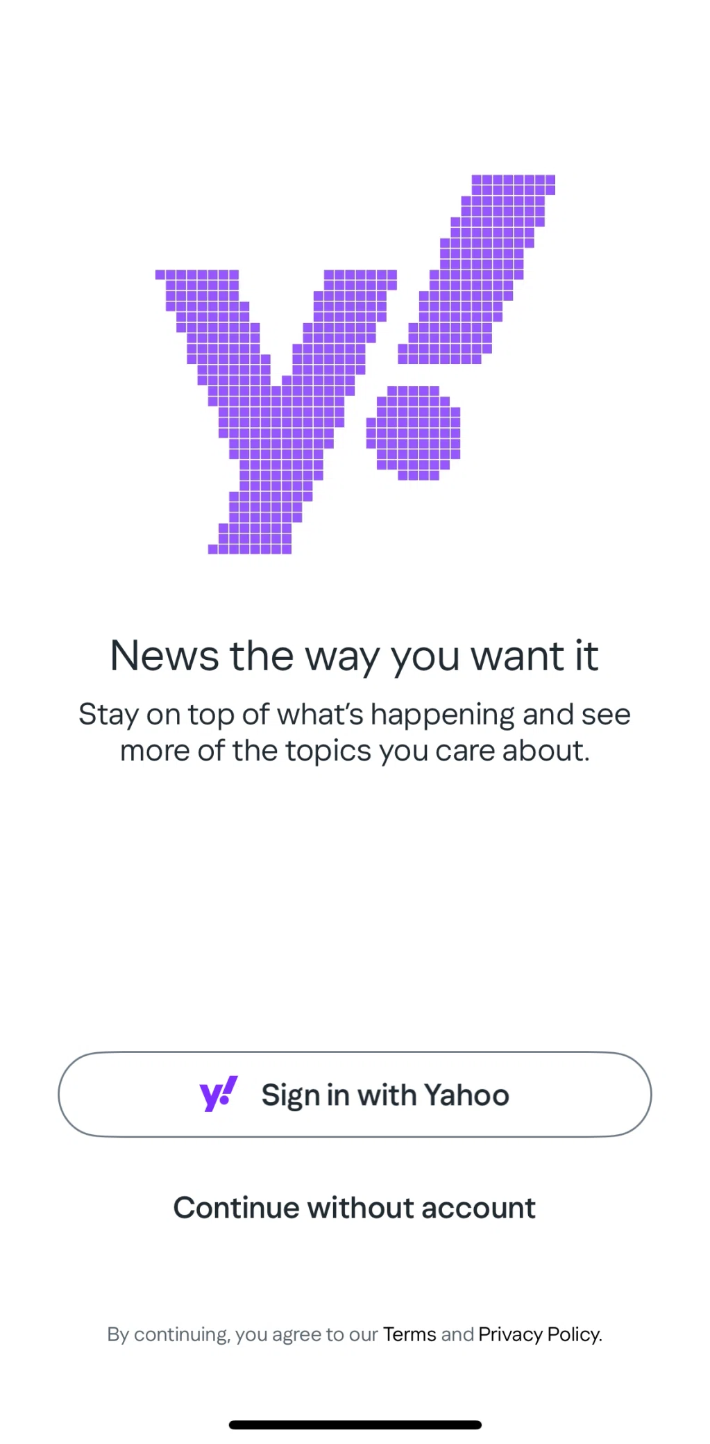Yahoo News Screen screen in the Logging in flow
