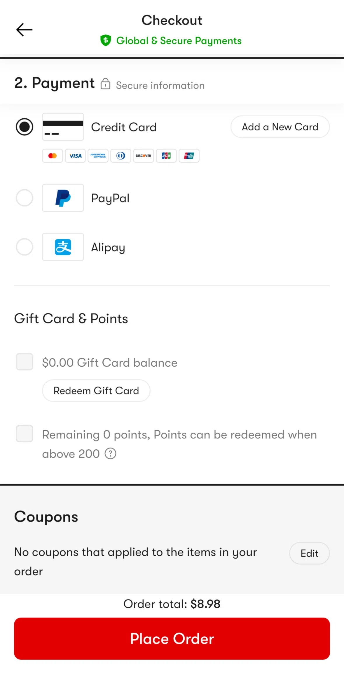 Yami Screen screen in the Adding a card flow