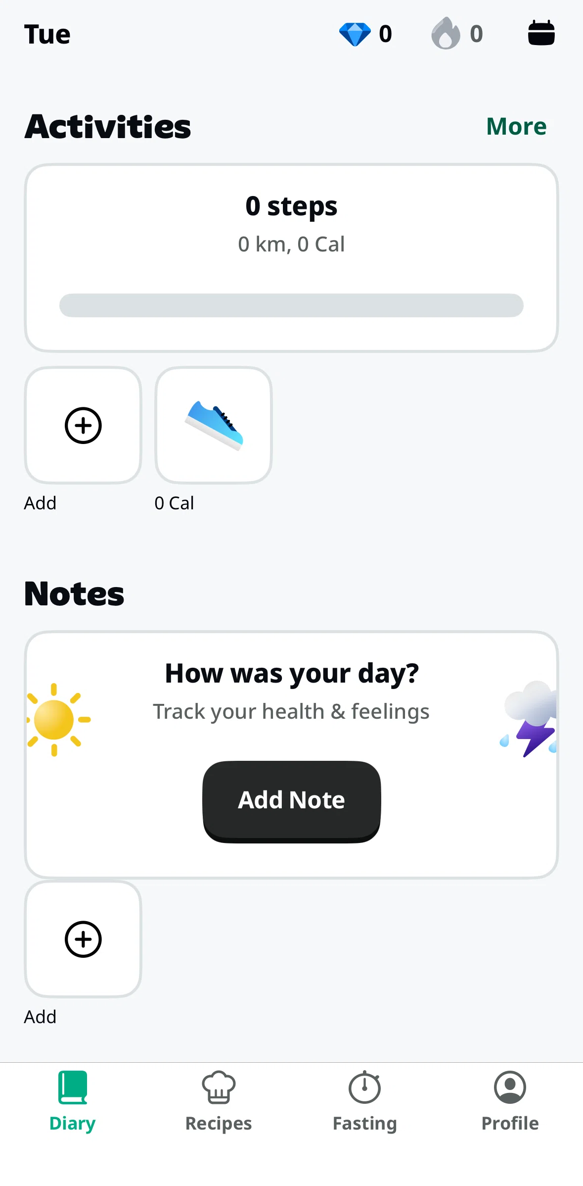 Yazio Screen screen in the Adding a note flow