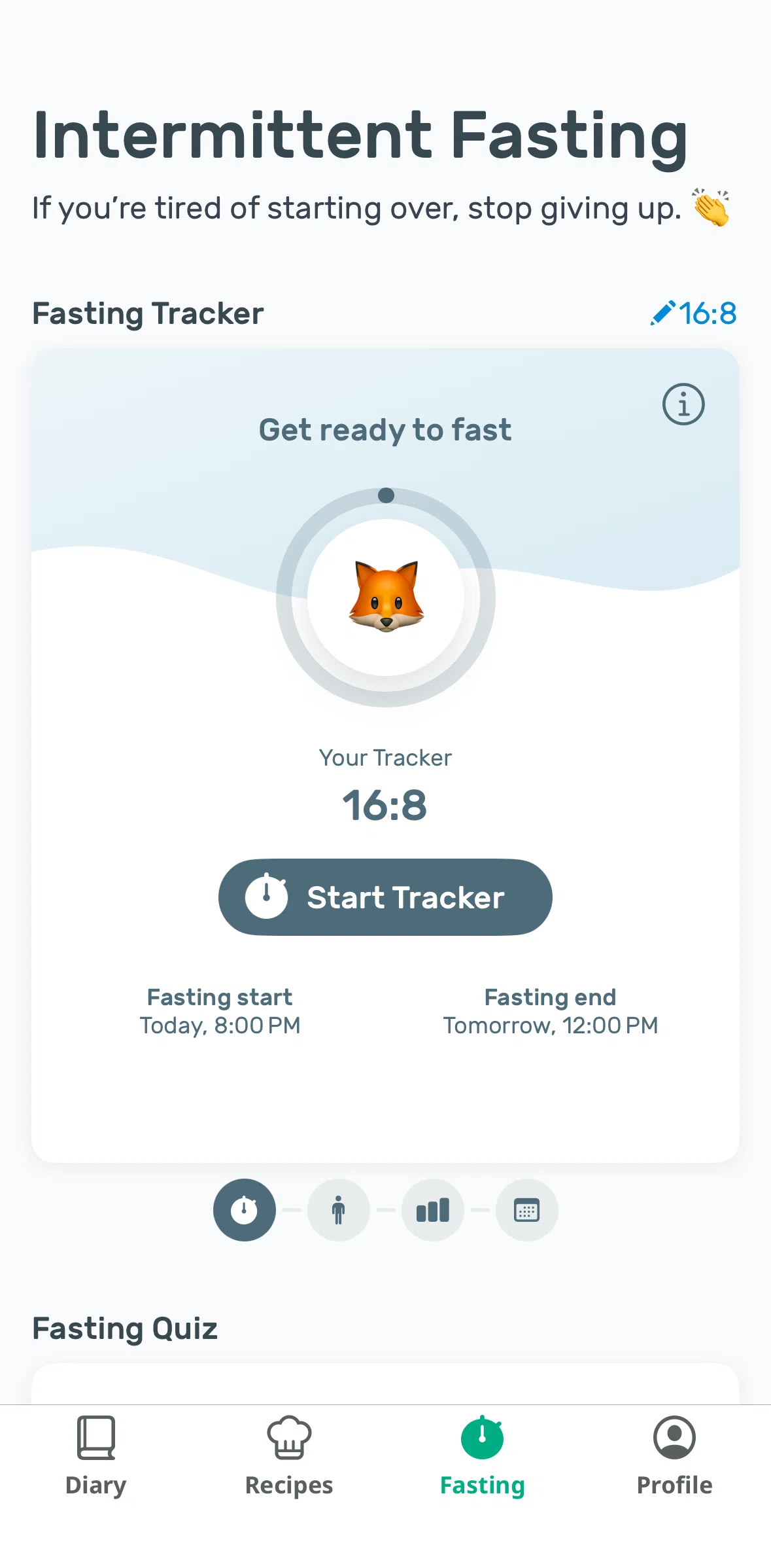 Yazio Screen screen in the Intermittent fasting information flow