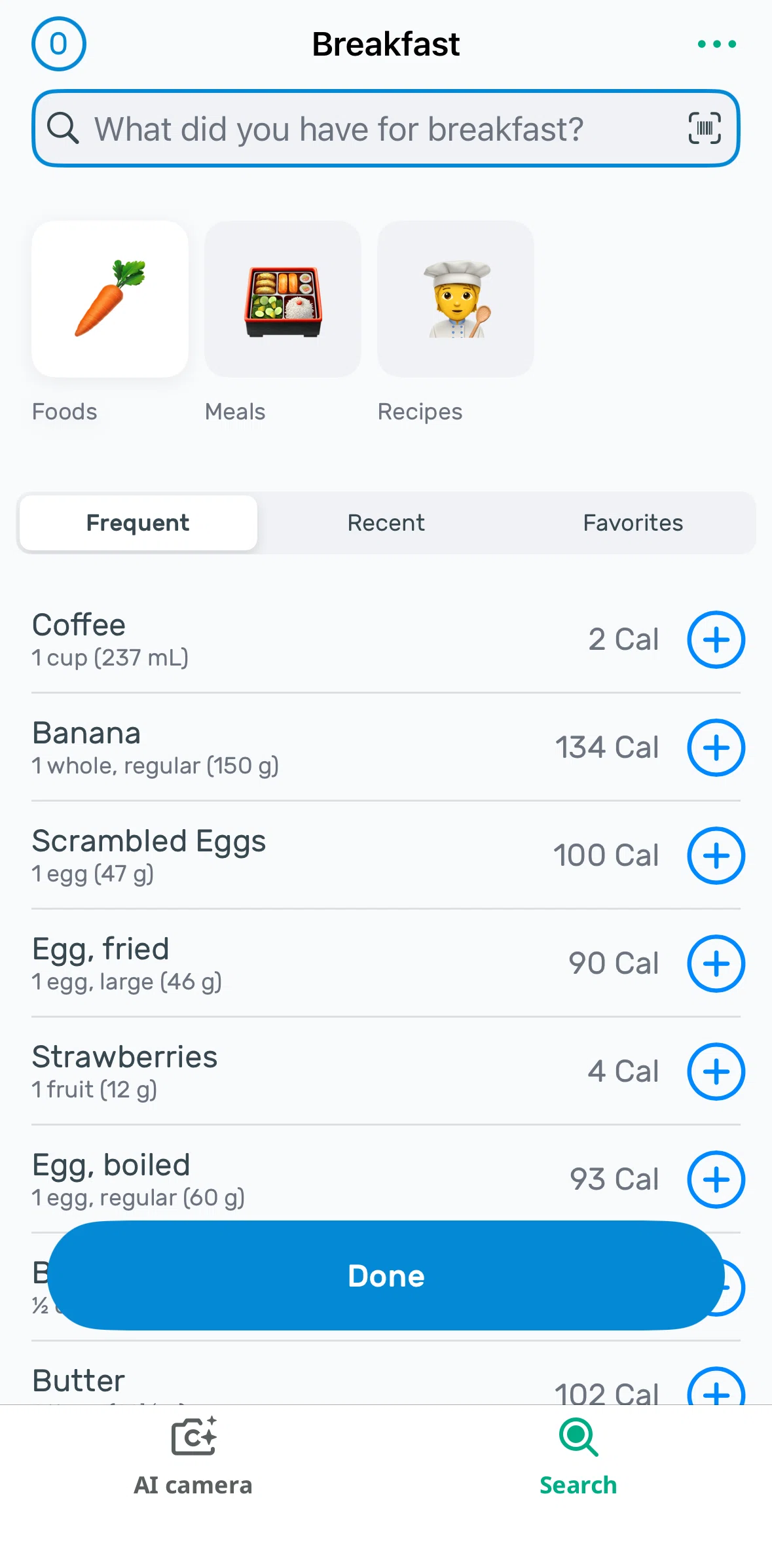 Yazio Screen screen in the Searching foods flow