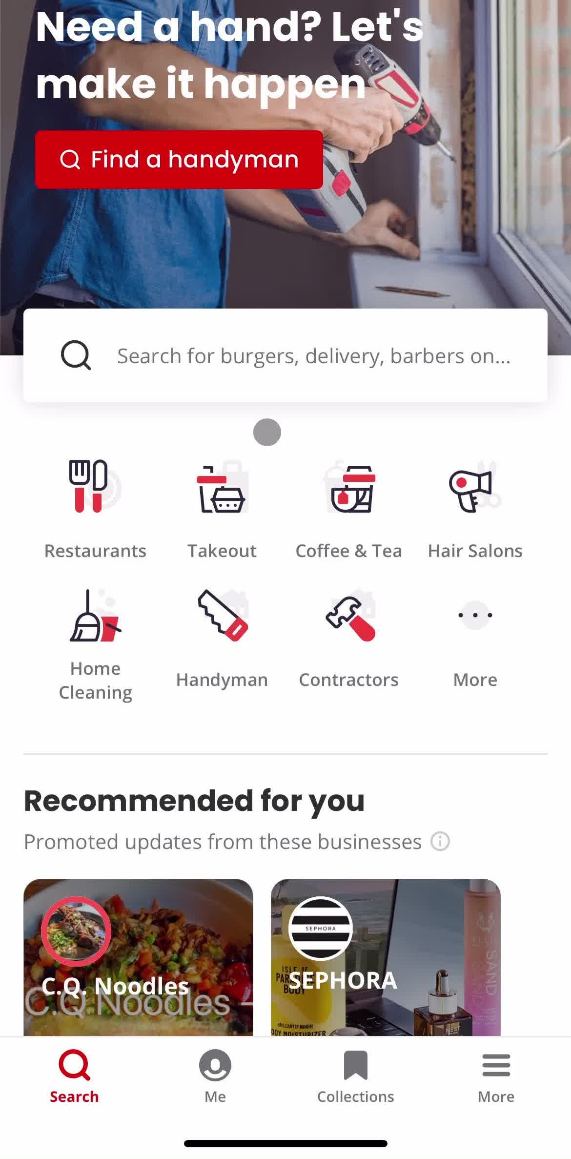 Yelp Home screen in the Adding A Business flow